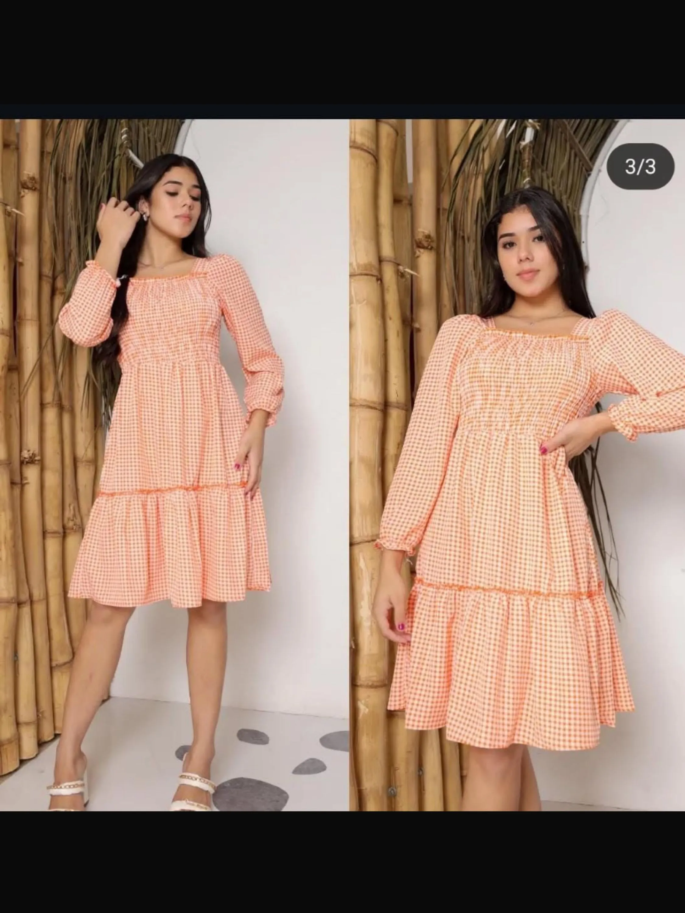 Vestido xadrez manga longa tecido crepinho juvenil