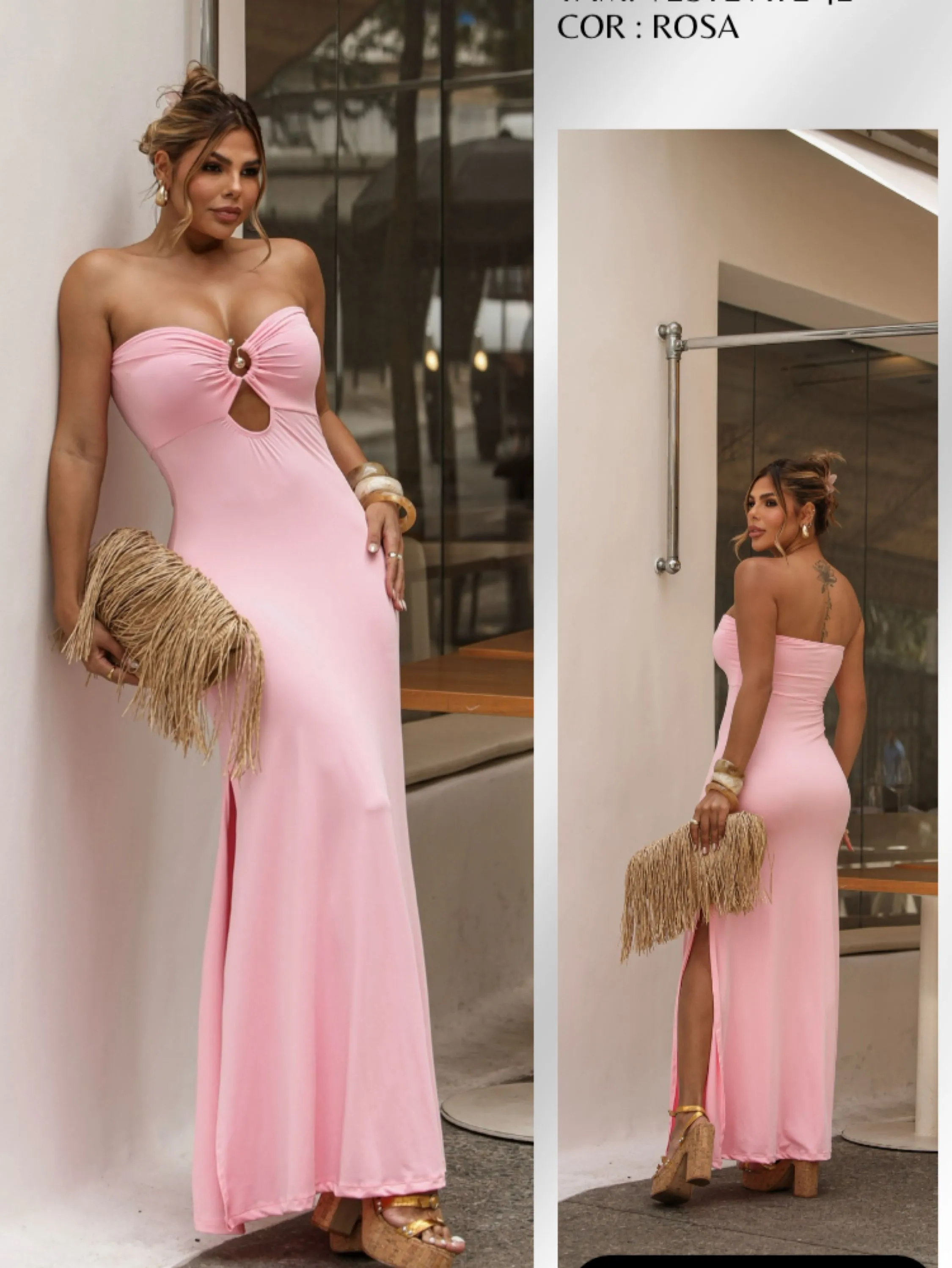 Vestido tomara que caia c/Borjo e fenda lateral