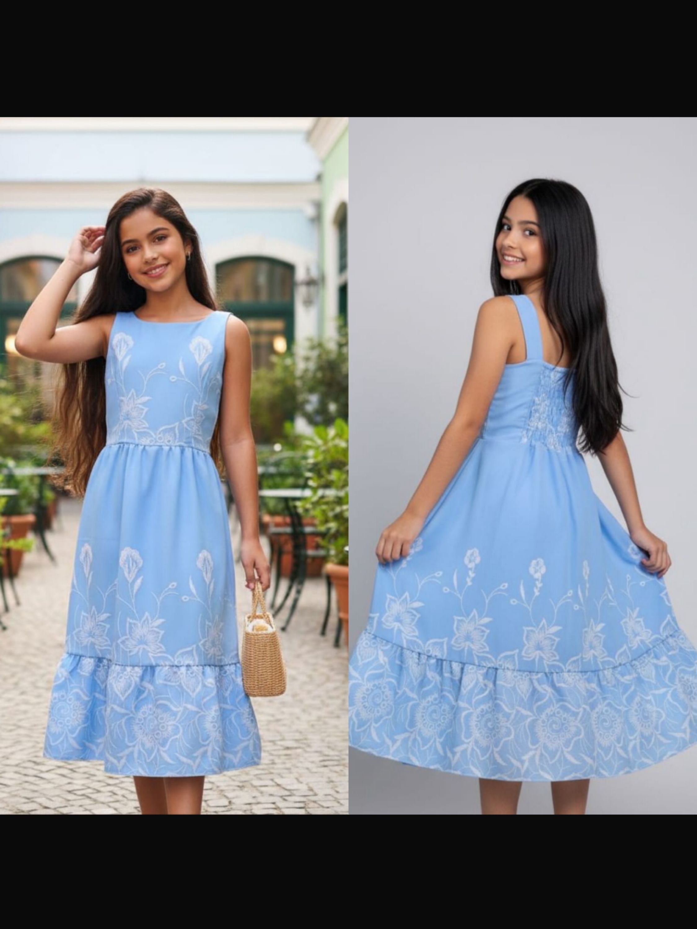 Vestido mídi estampa barrado juvenil