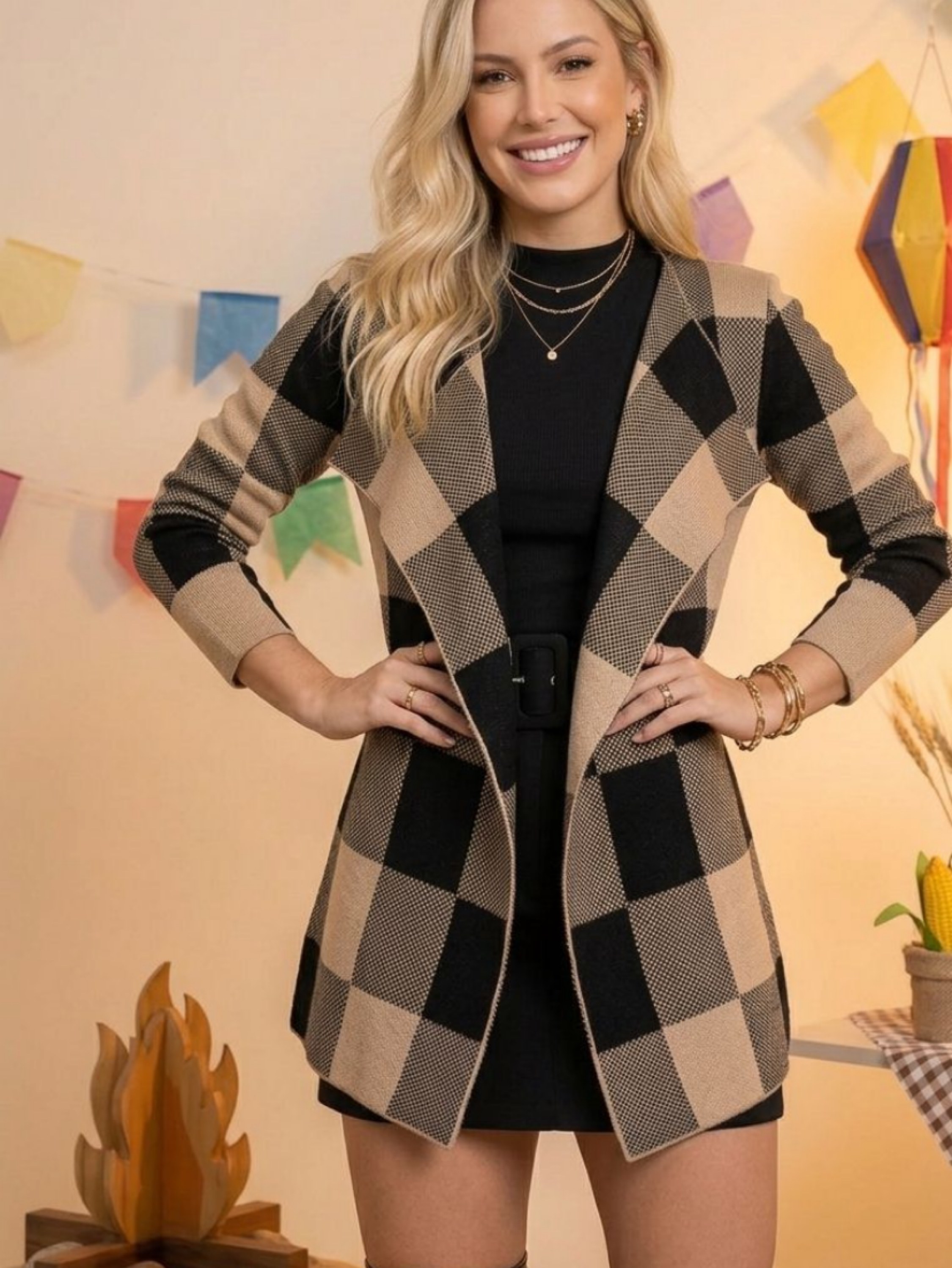 Kit com 3 cardigan xadrez