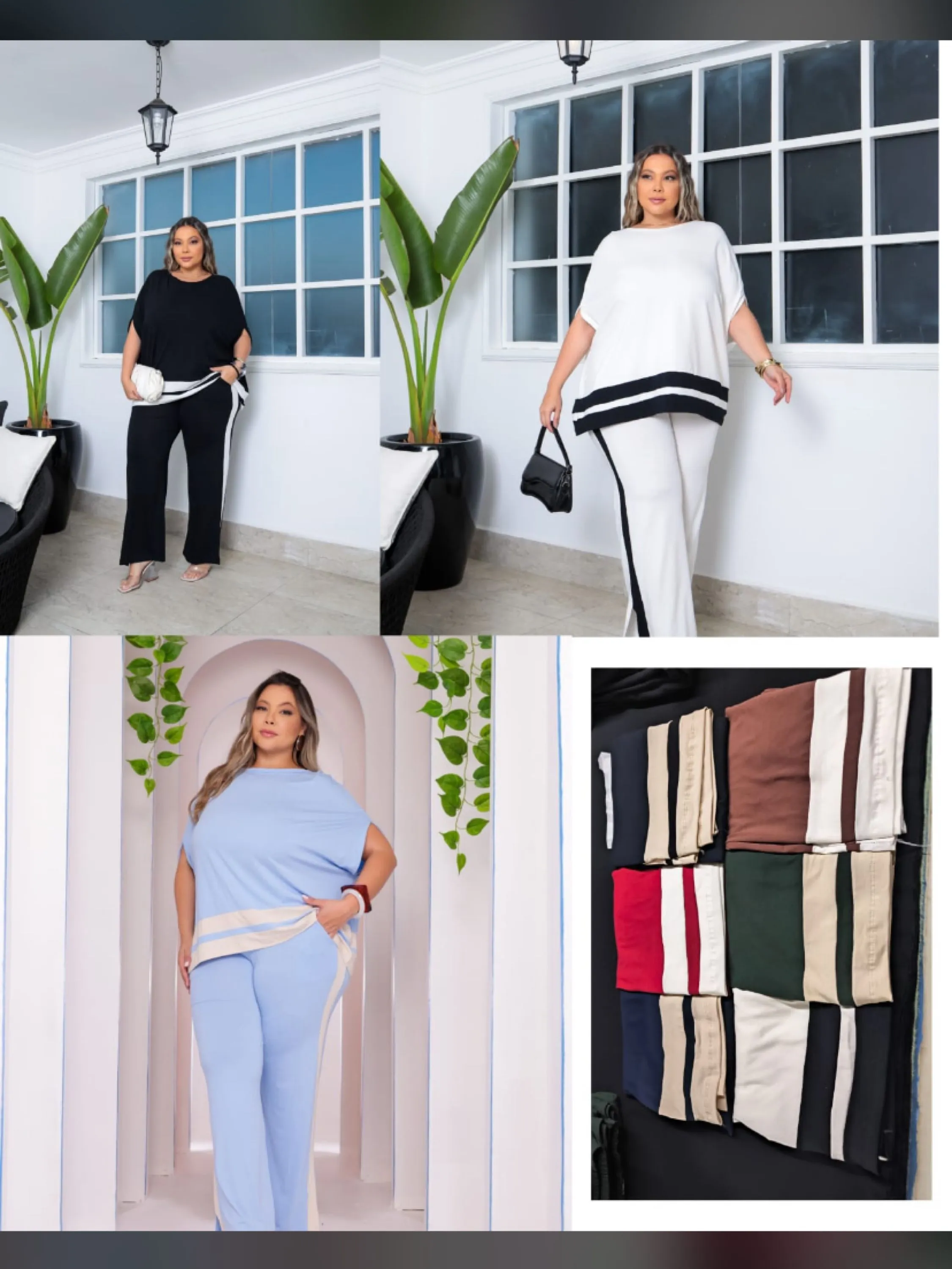 Conjunto Pantalona e blusa longa de manga Plus size com