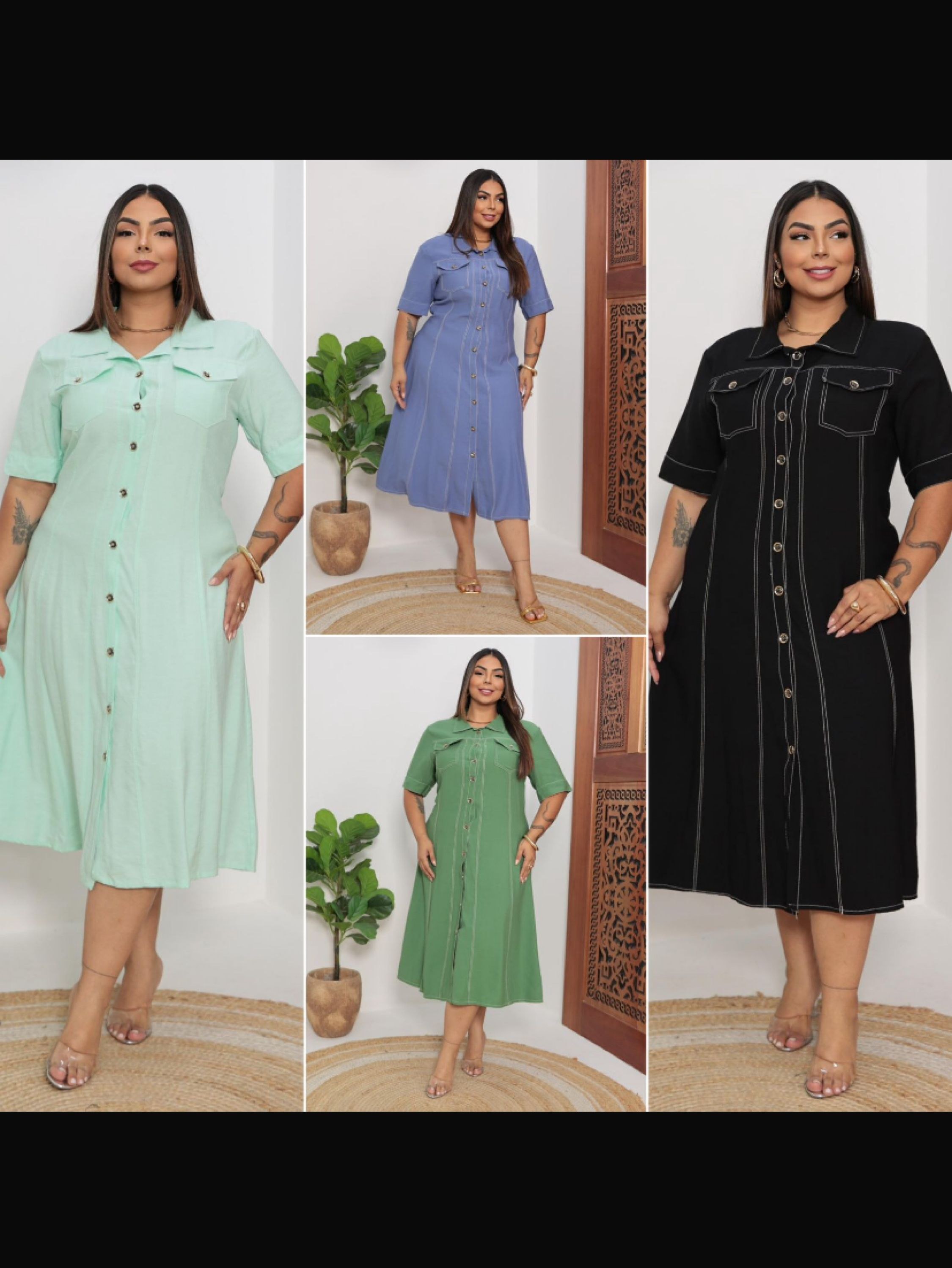 Chamise mídi prespontada com bolsos