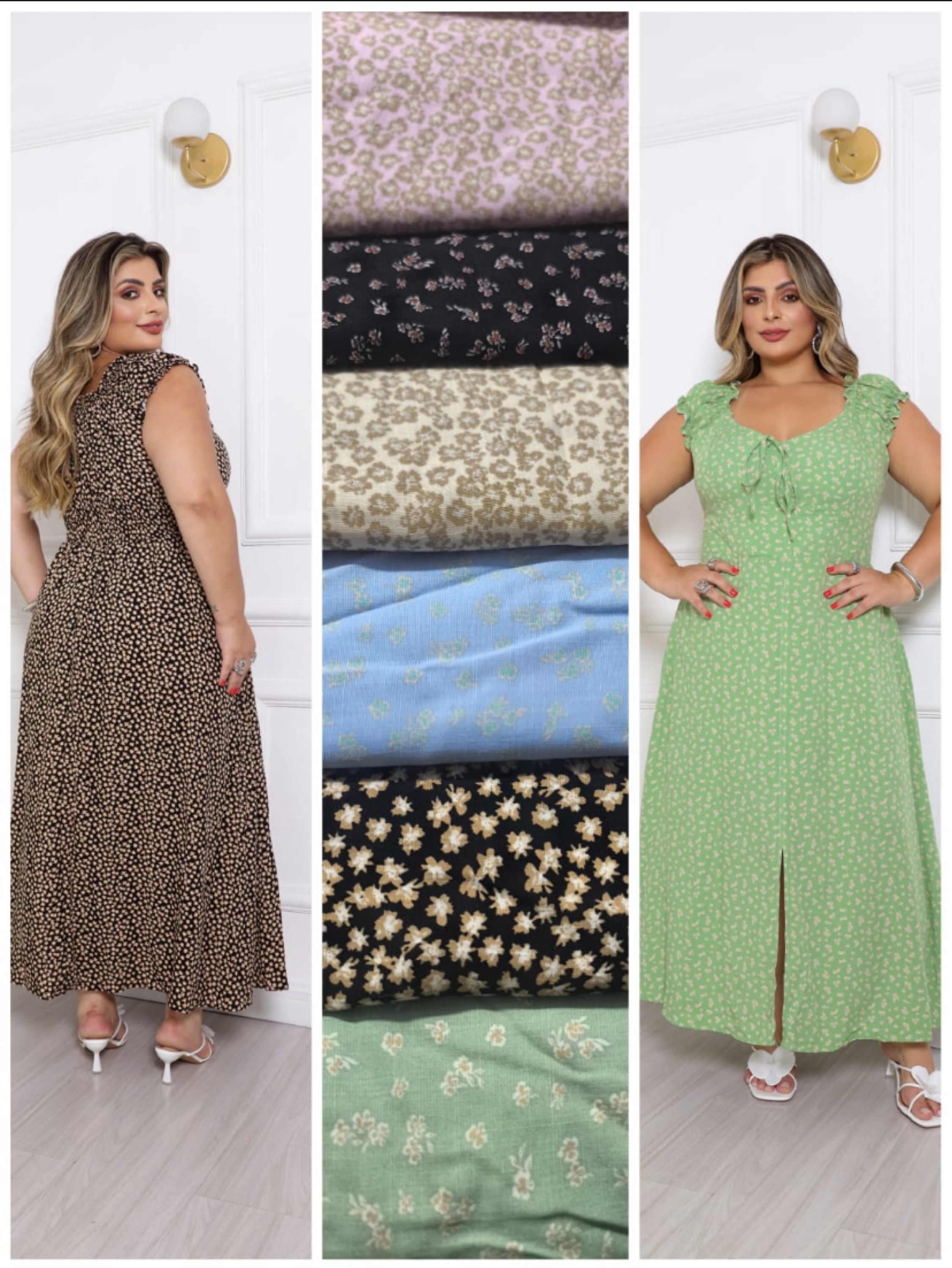 Vestido floral longo estampado Plus size