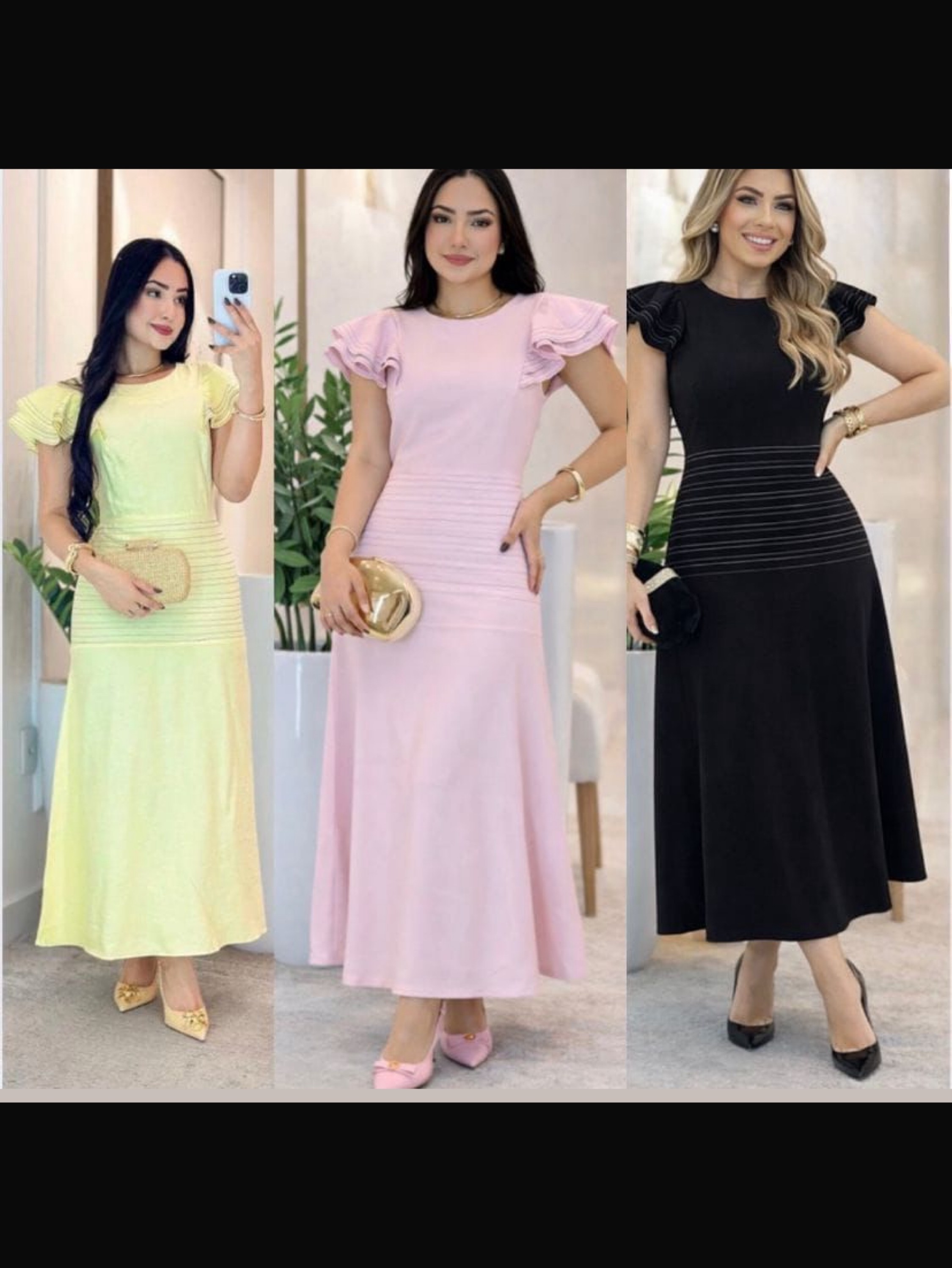 Vestido longuete mangas babado