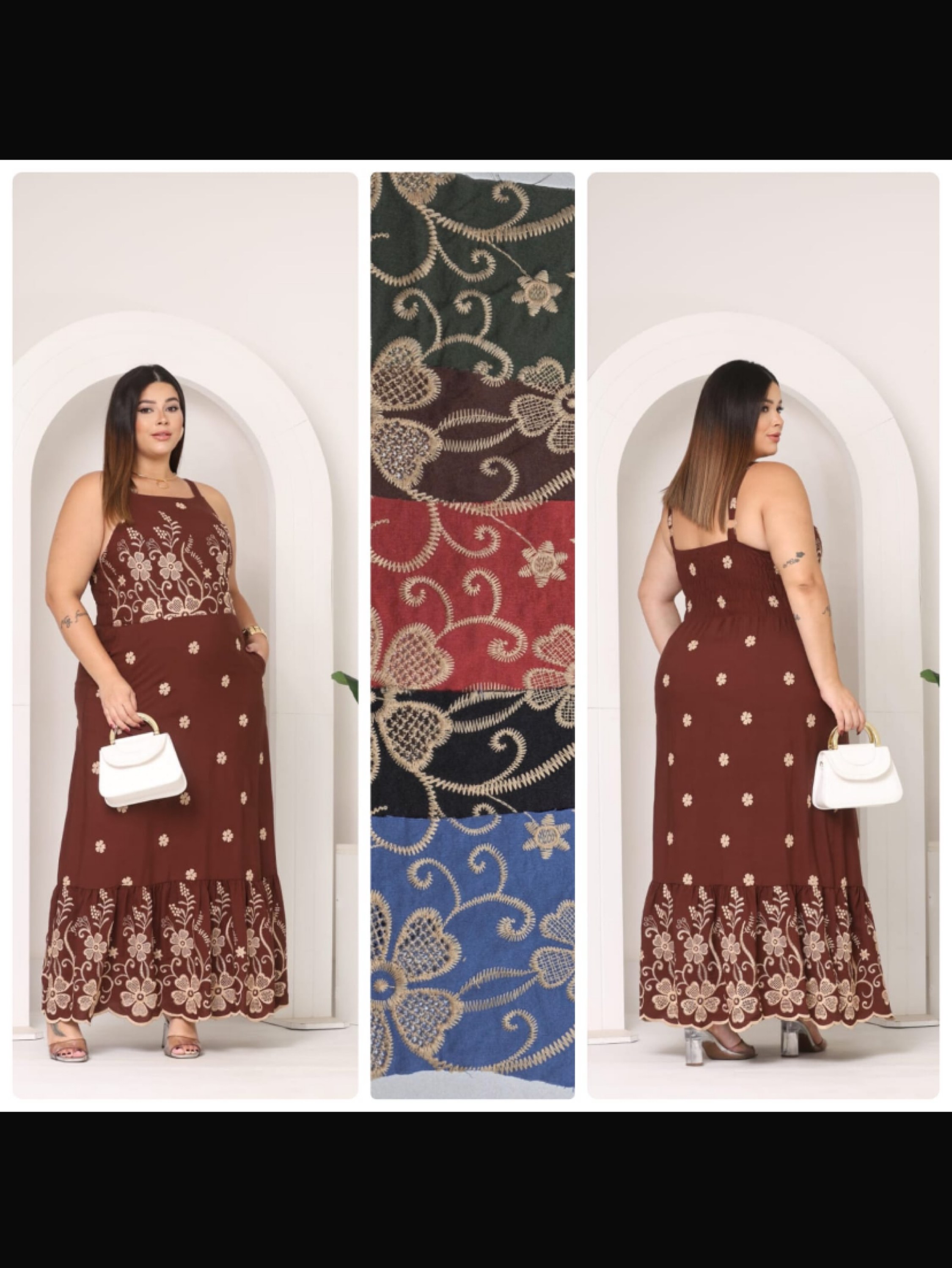 Vestido longo bordado Plus size