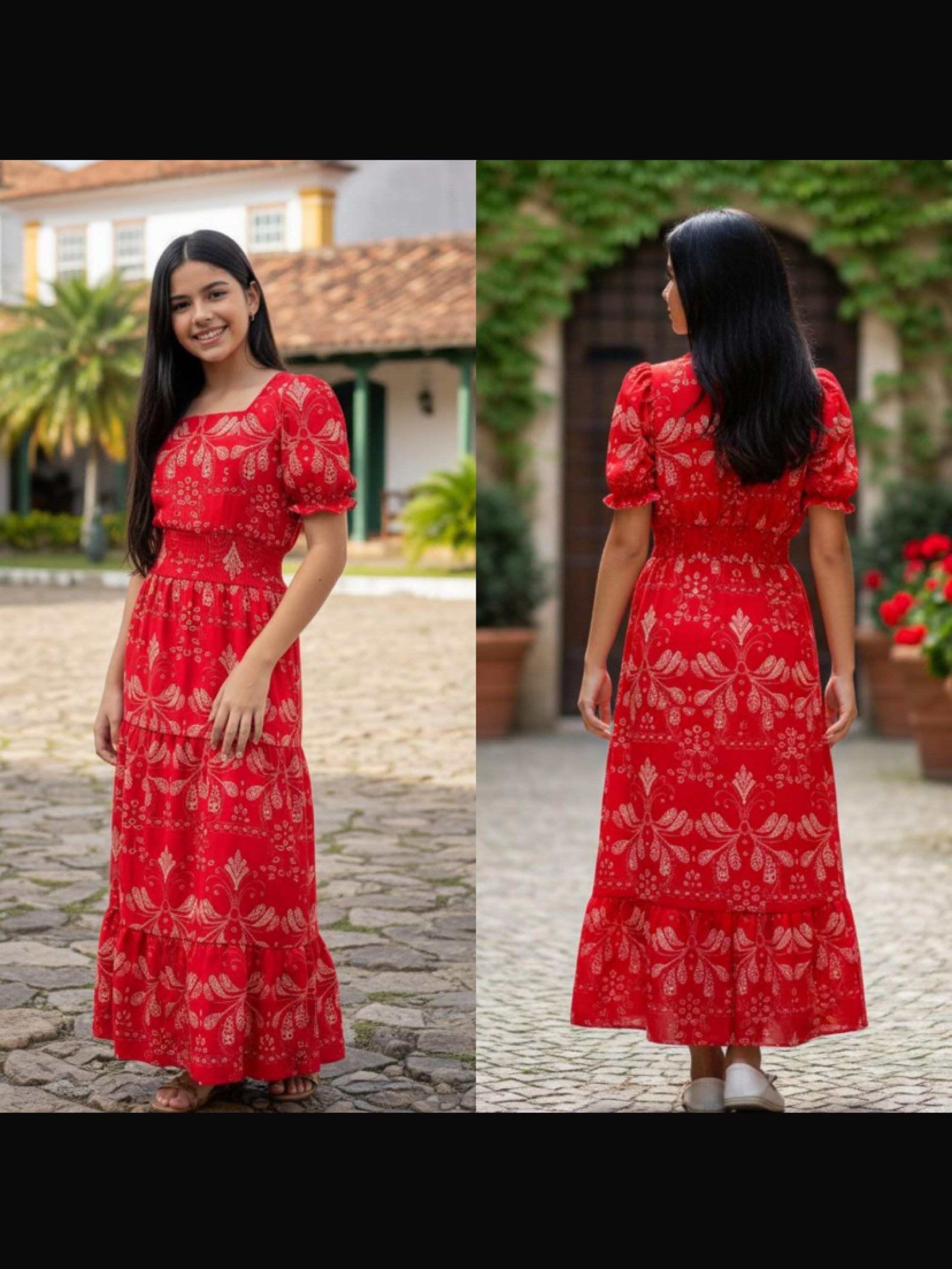 Vestido longo estampado 3 marias juvenil