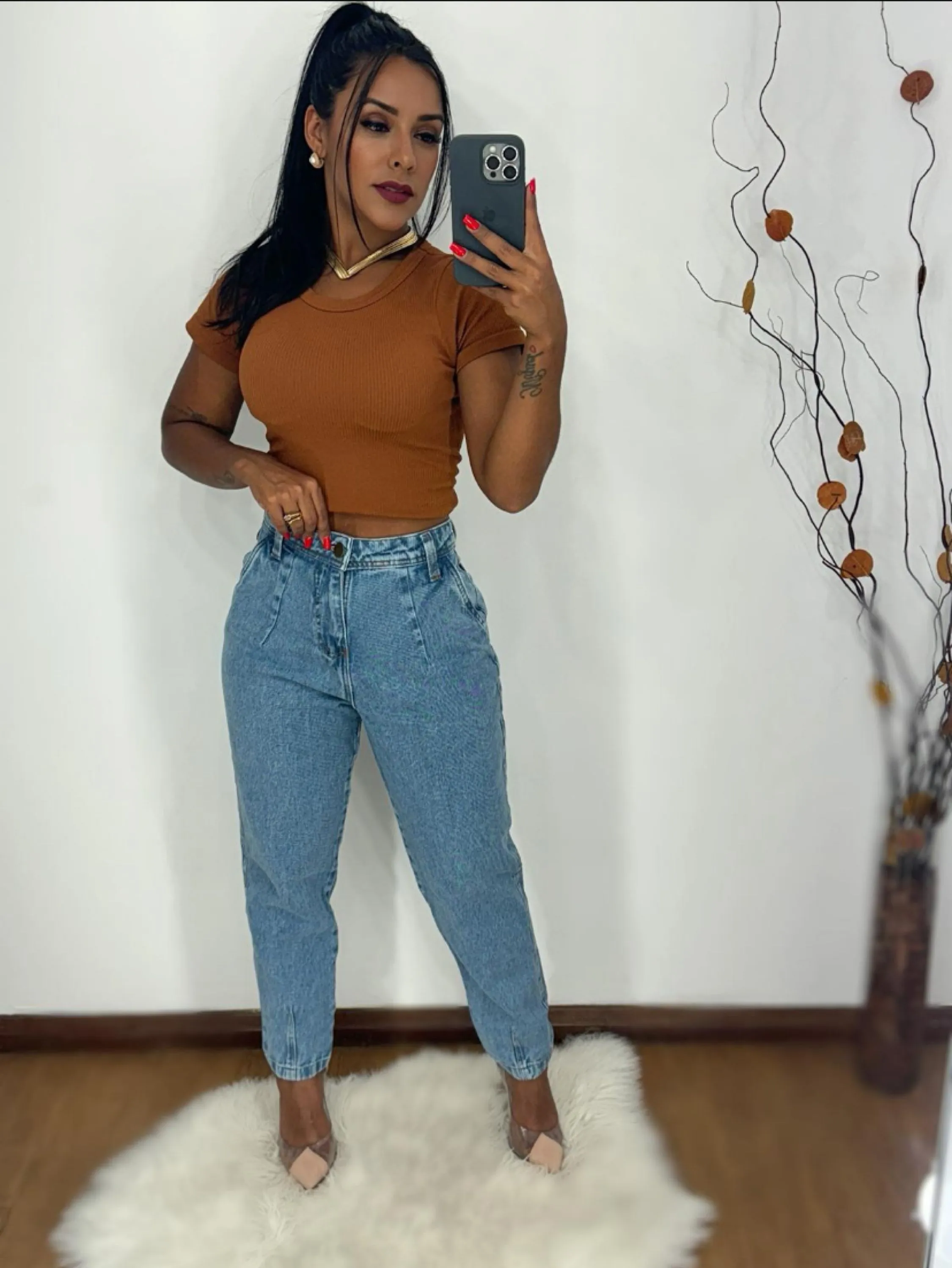 Calça Mom pinça jeans