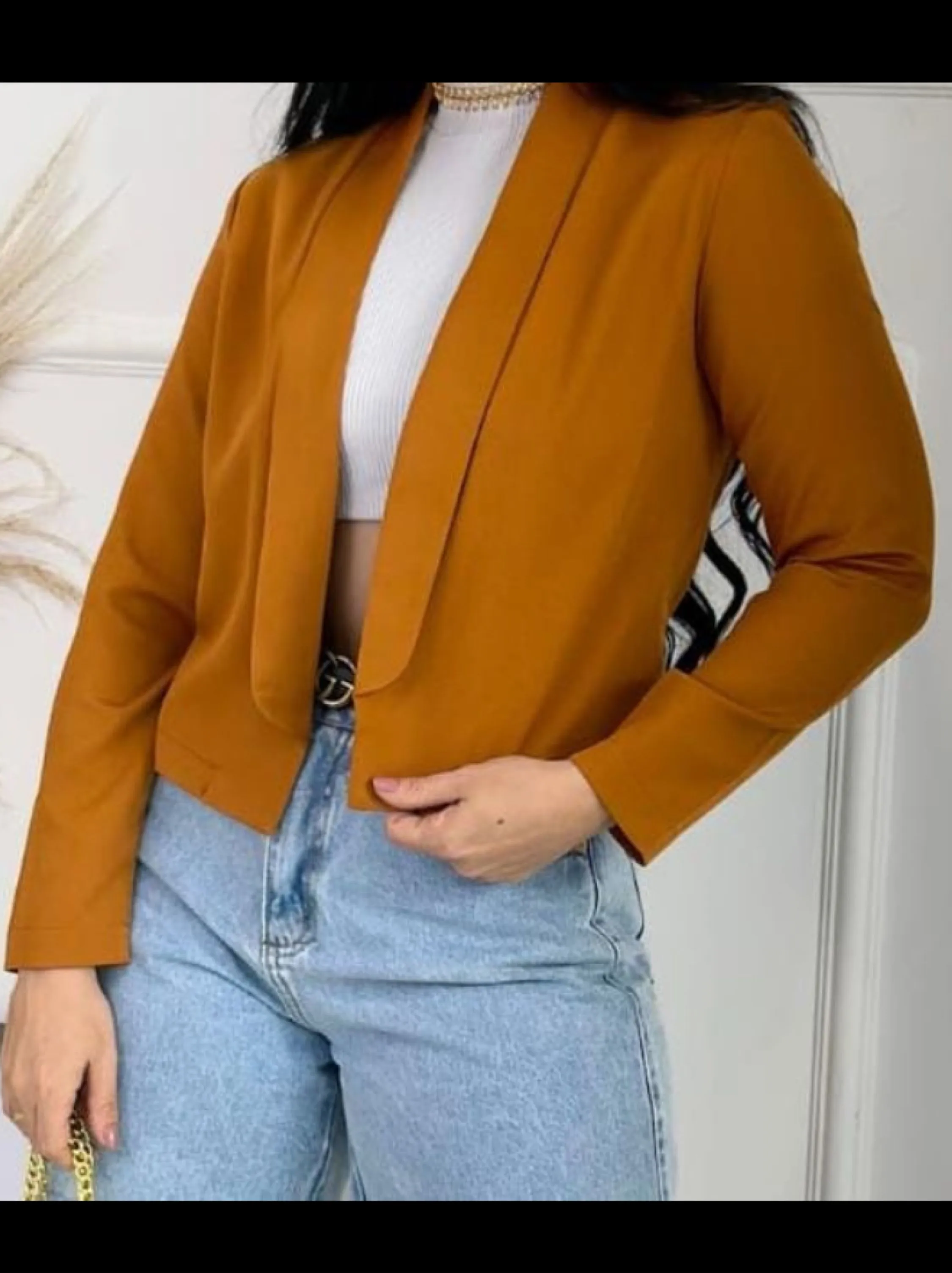 Blazer curto sem botão tecido Alfaiataria