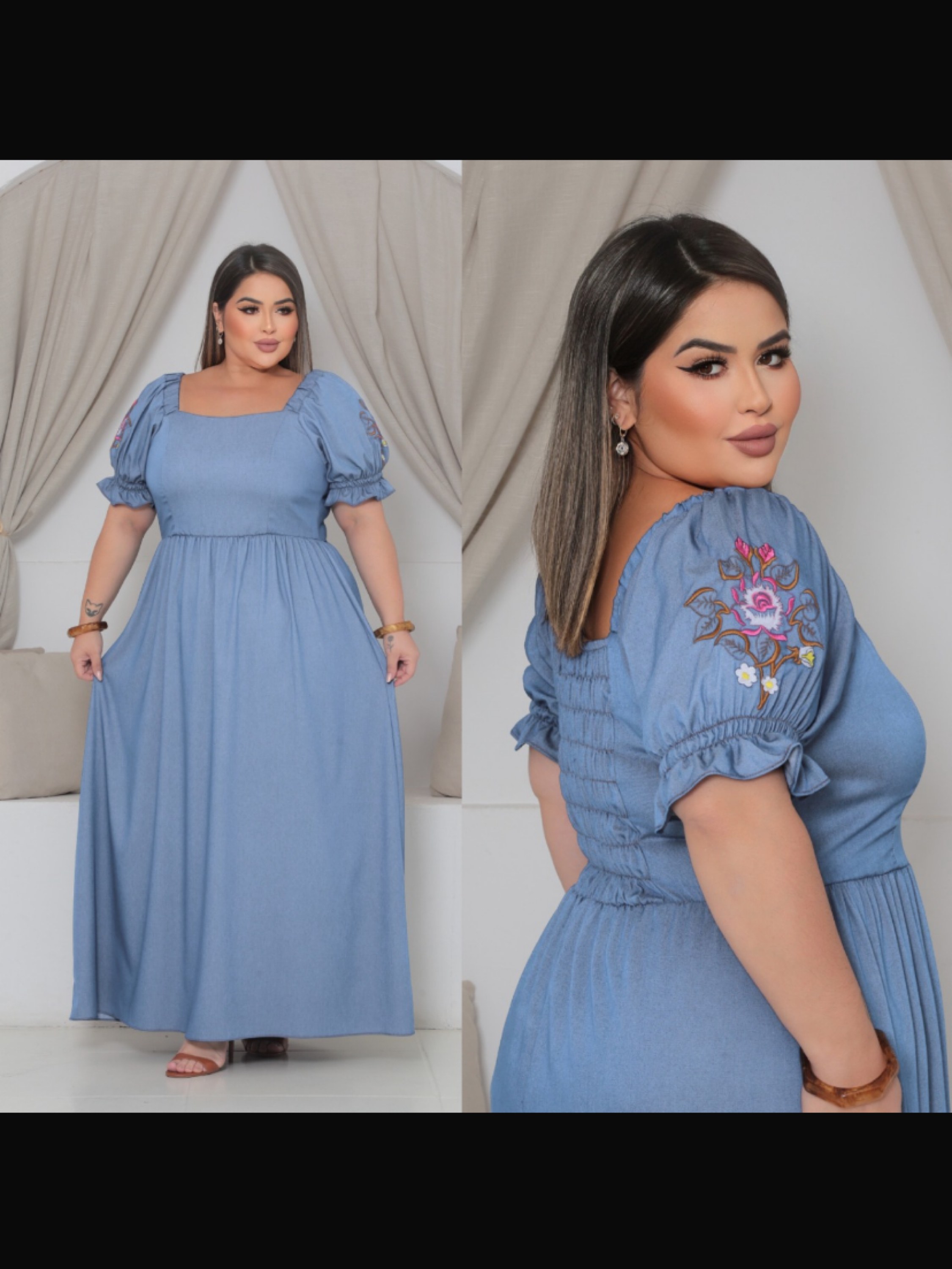 Vestido longo gola quadrada Plus size