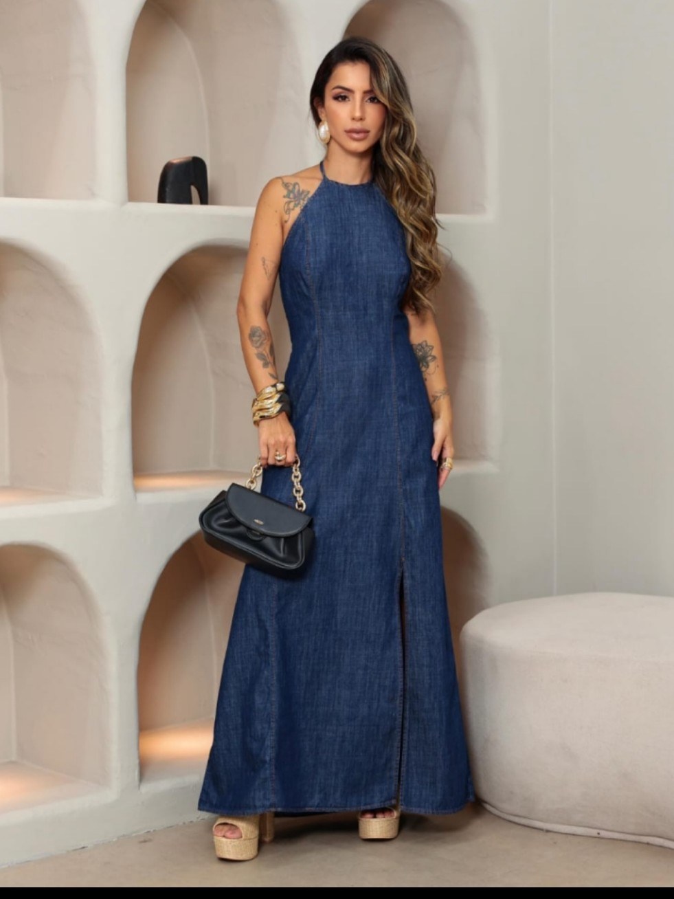 Vestido estilo jeans longo