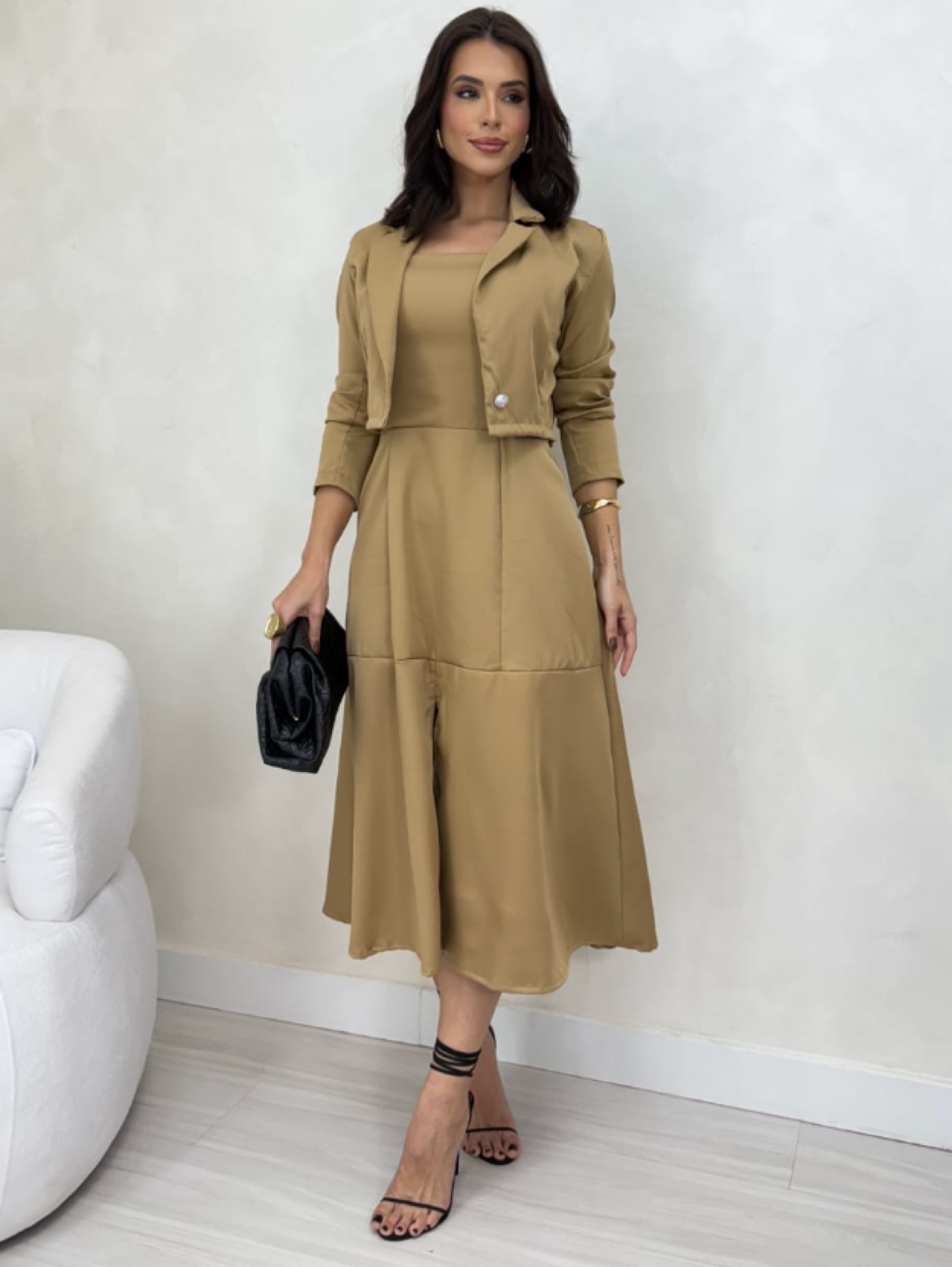 Vestido Raquel com casaquinho tecido alfaiataria