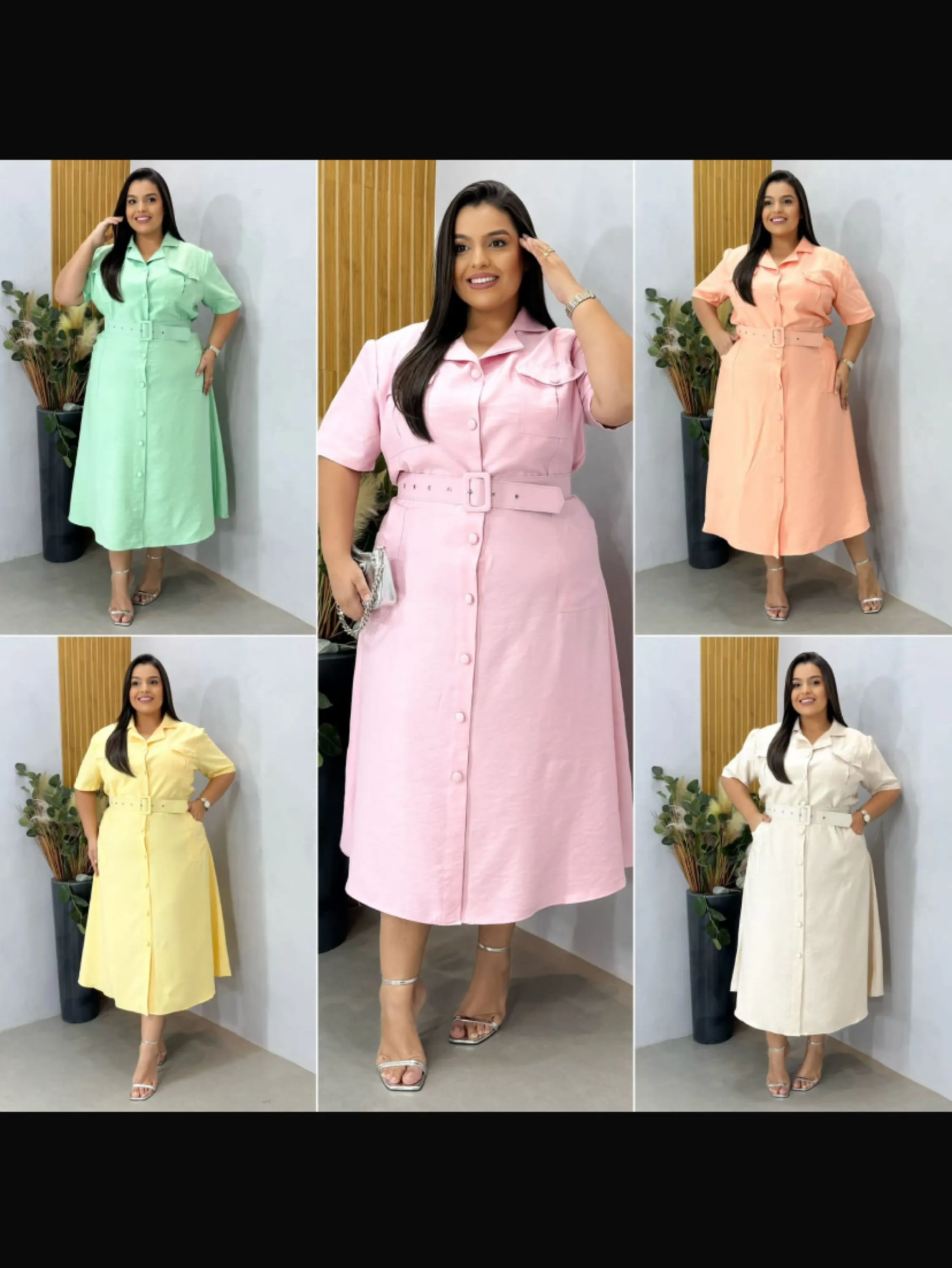 Chamise midi com bolso + cinto forrado PLUS SIZE