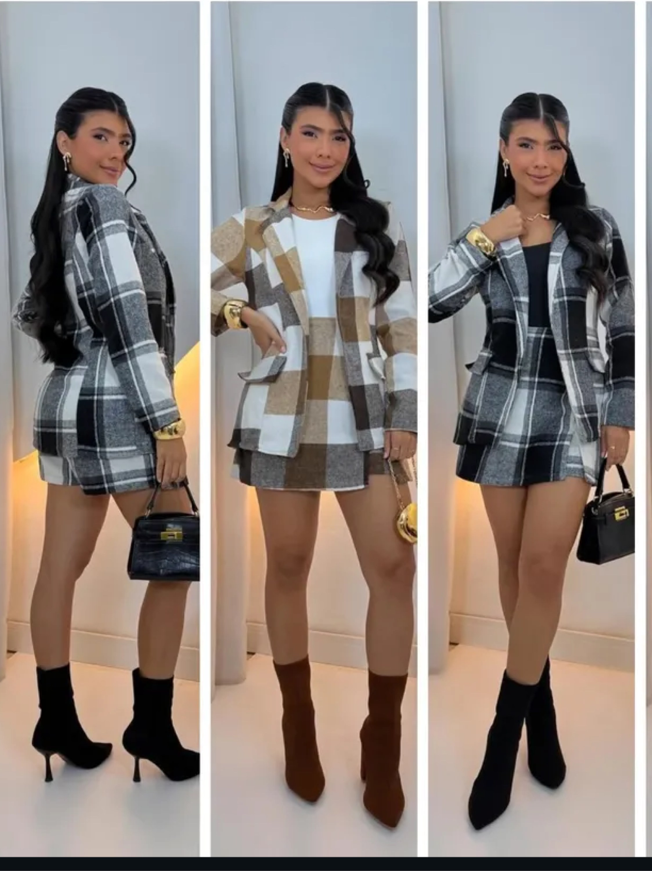 Conjunto shorts saia e camisa manga longa
