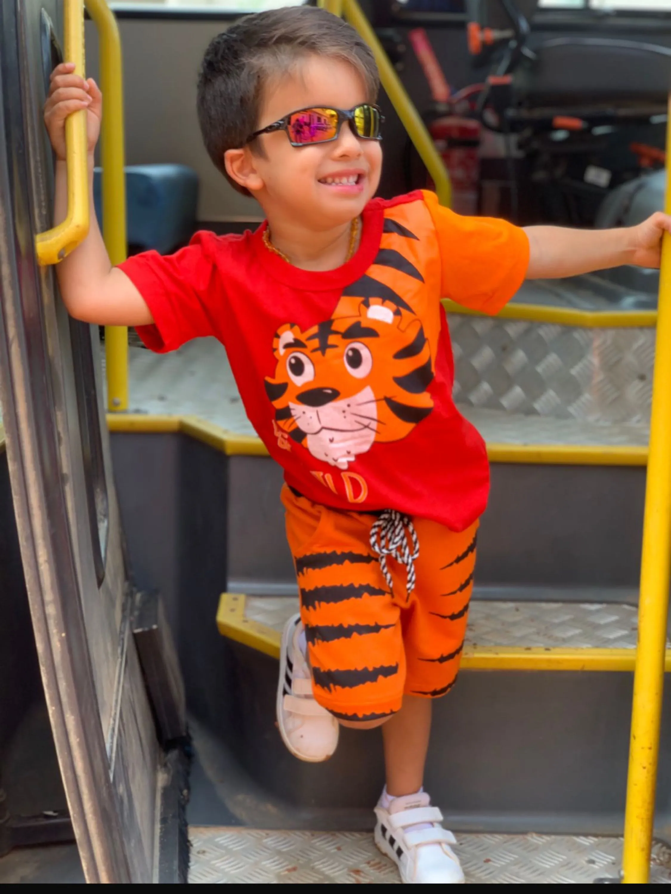 Conjunto tigre verão camiseta e bermuda infantil