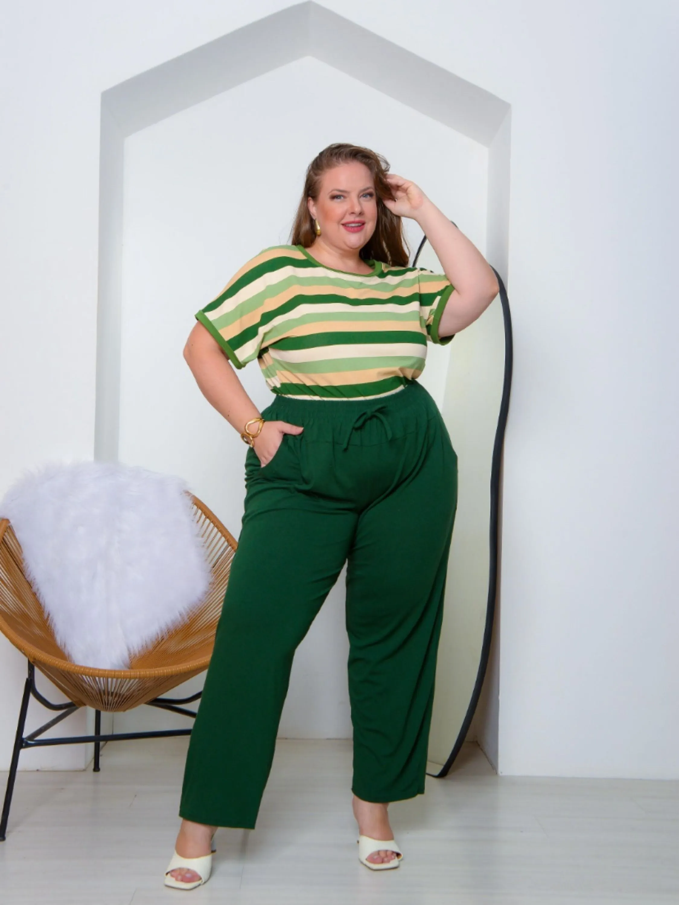 Conjunto calça e blusa plus size tecido viscolycra