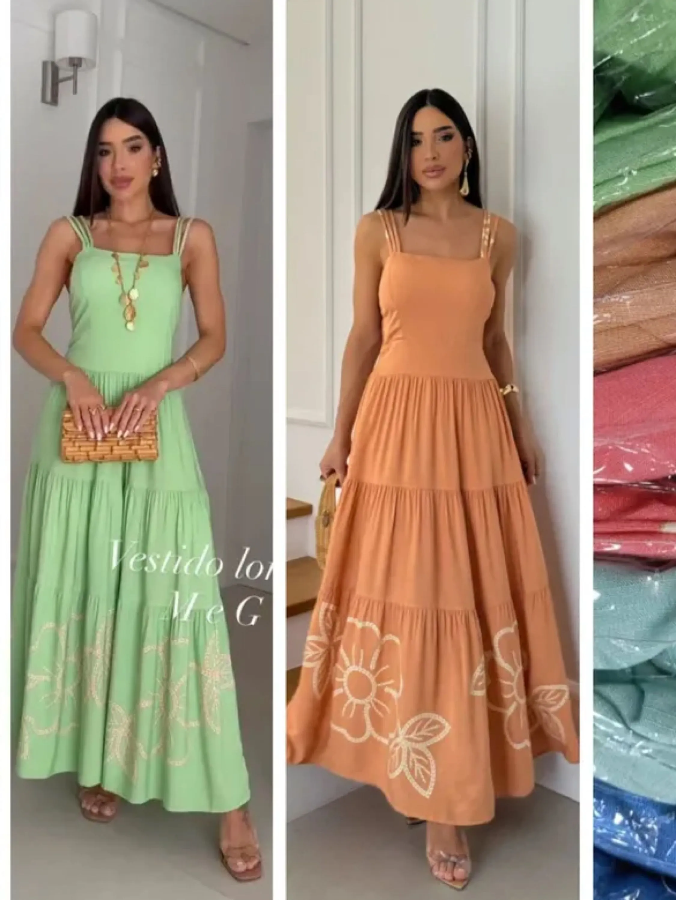 Vestido longo estampado alça detalhado ,possui Borjo