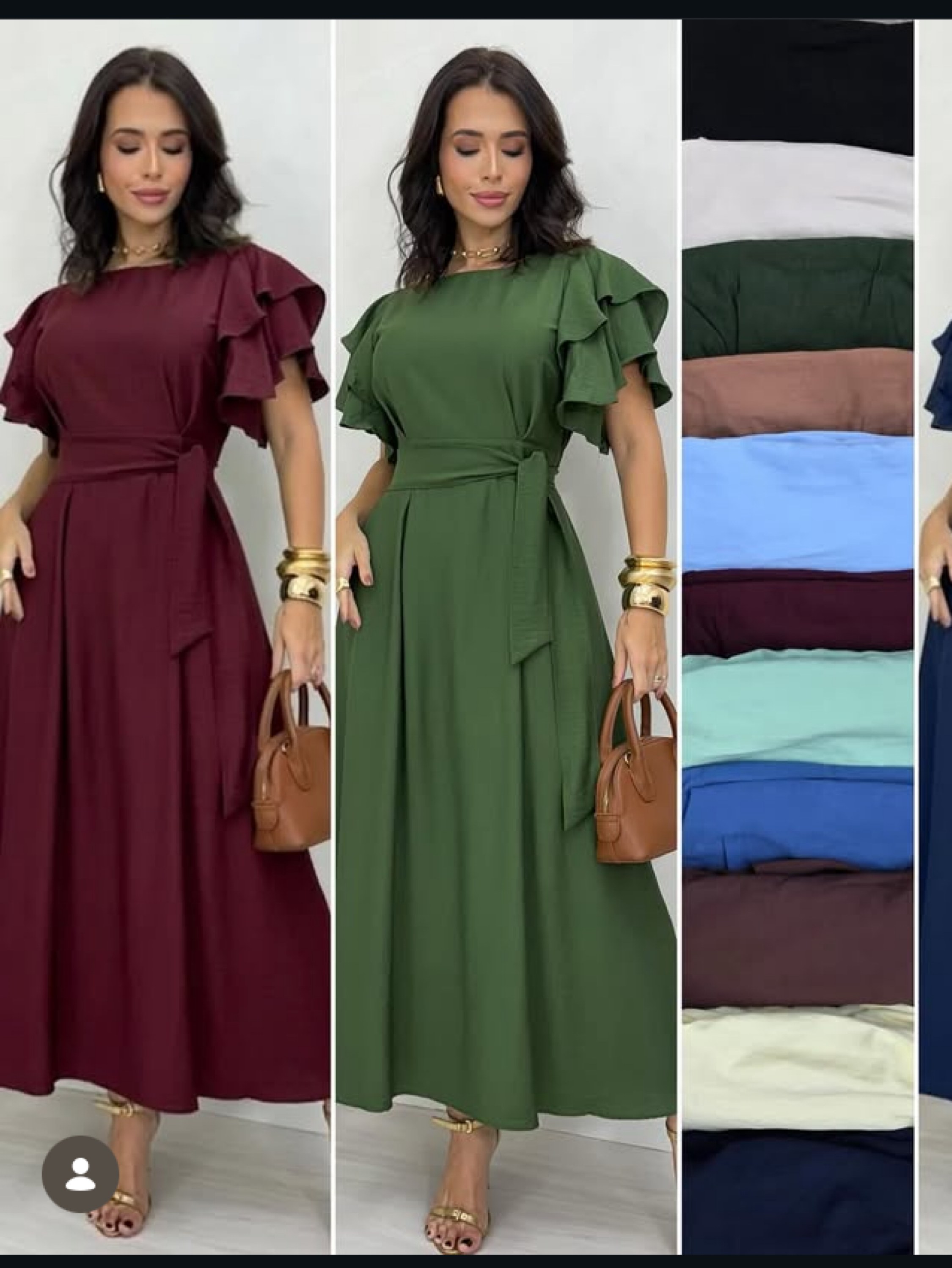 Vestido longuete com manga babado