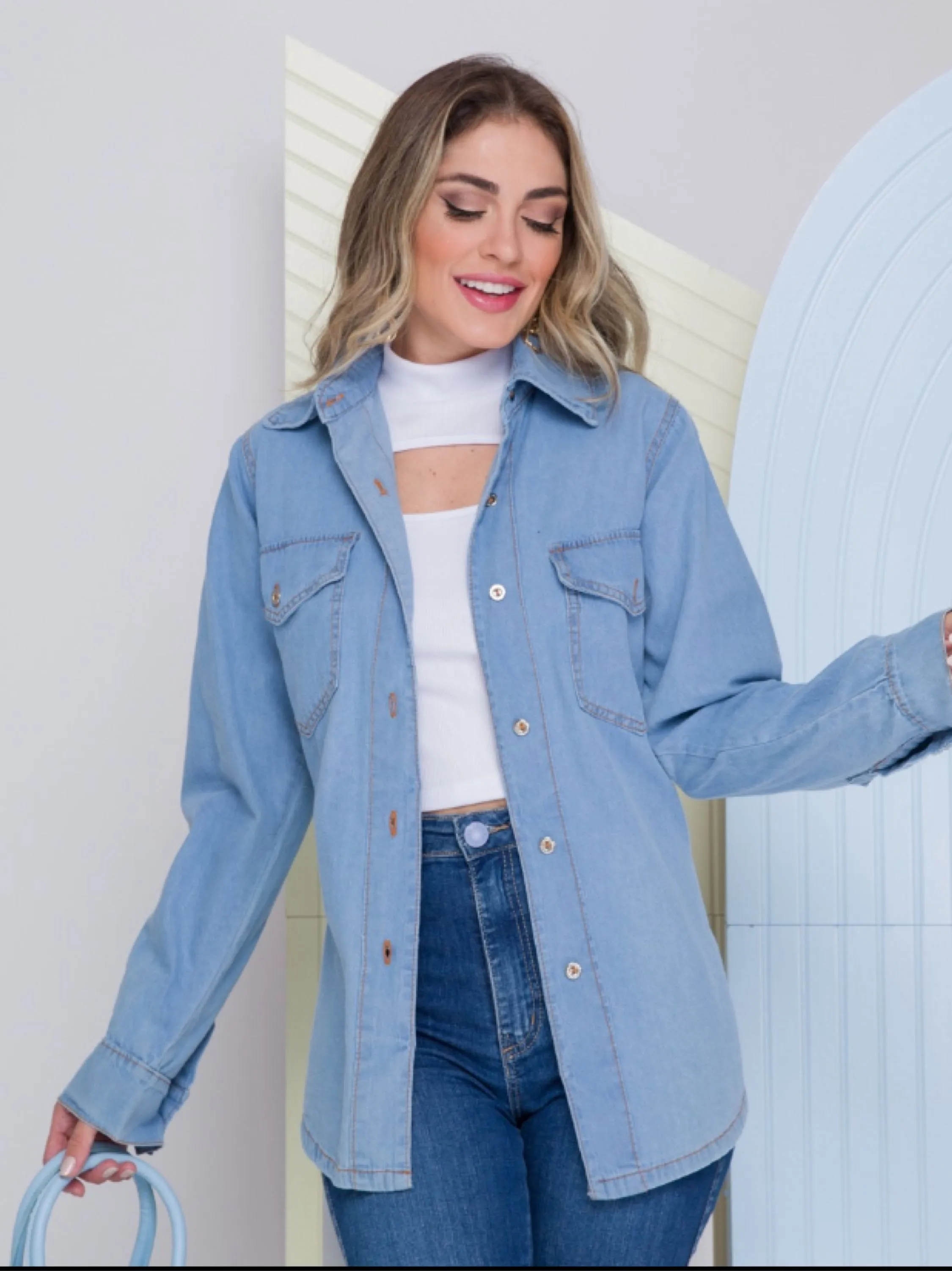 Chamise jeans com cinto