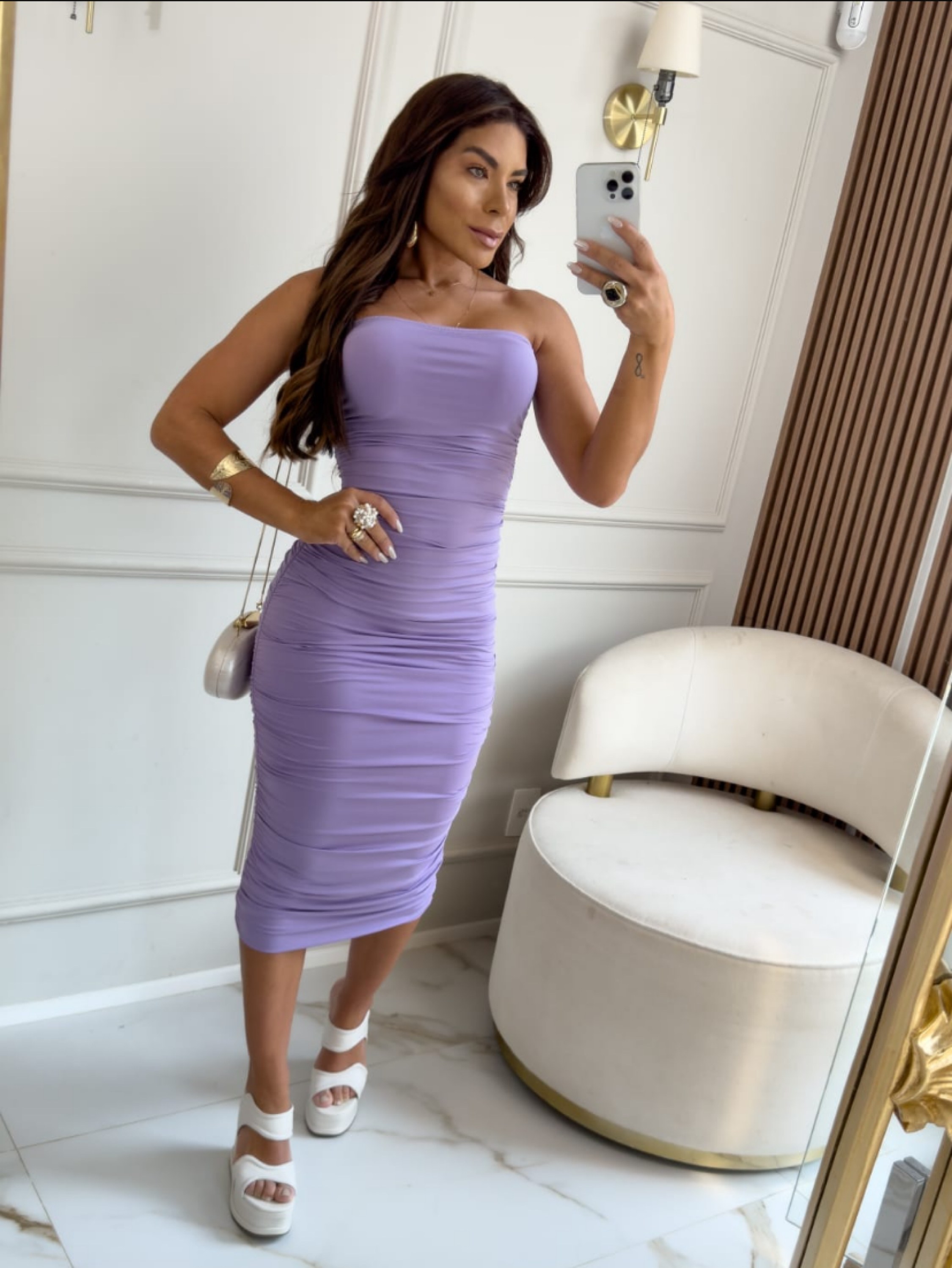 Vestido tomara que caia mídi