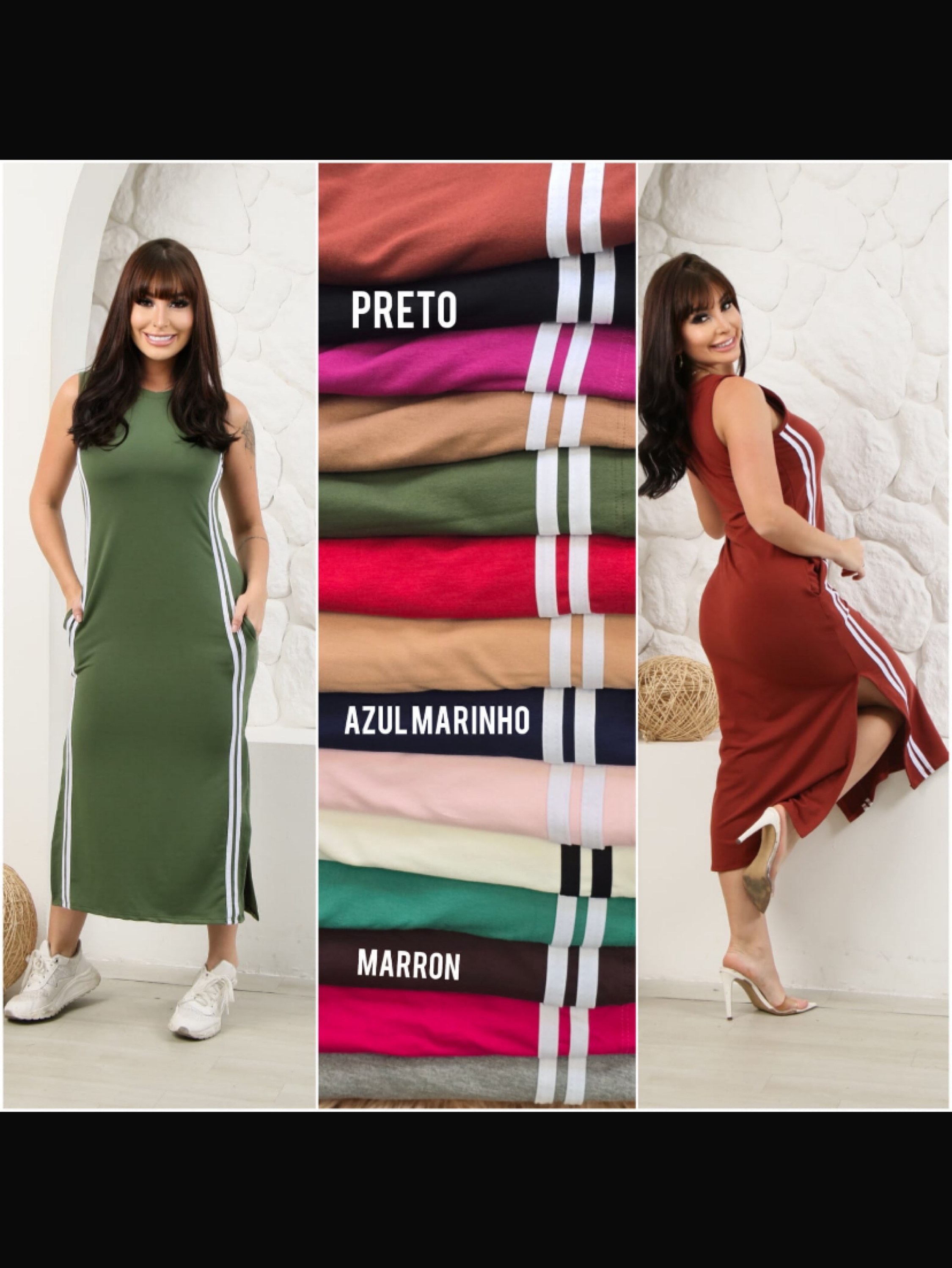 Vestido longo listra regata