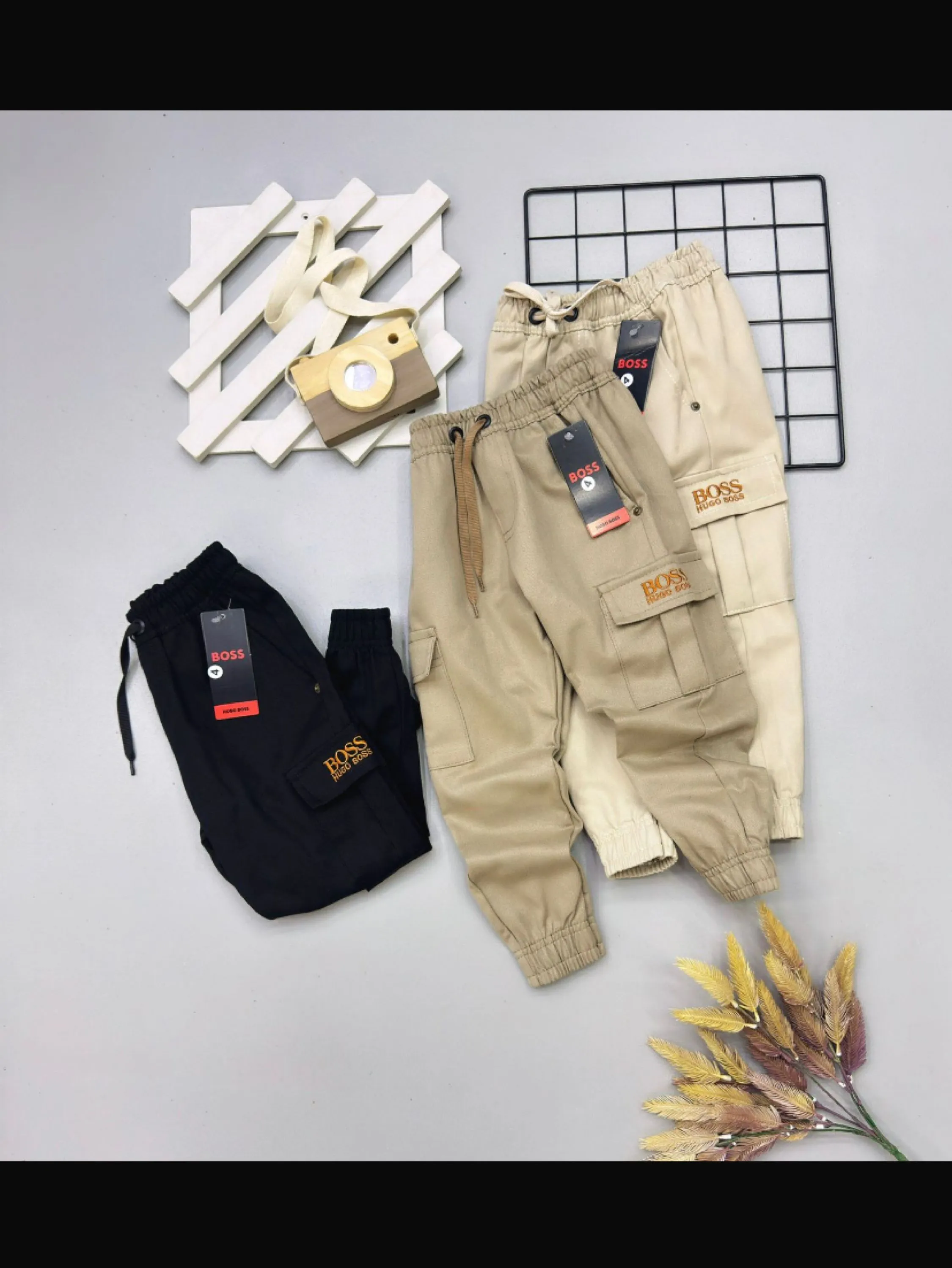 Calça brim Boss cargo com elástico no cós infantil/juvenil