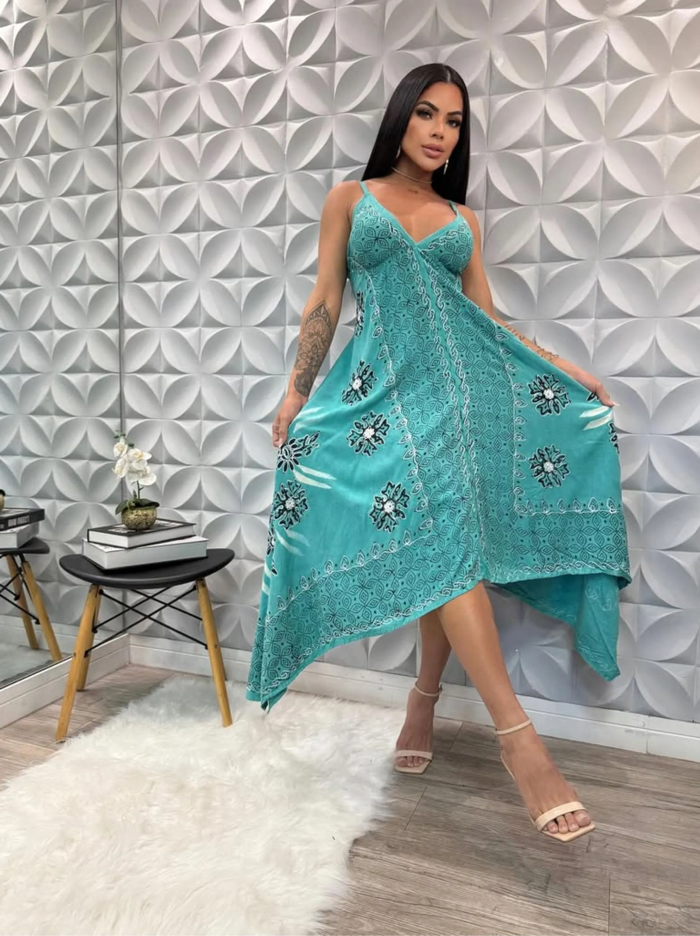 Vestido lenço indiano com elastex nas costas