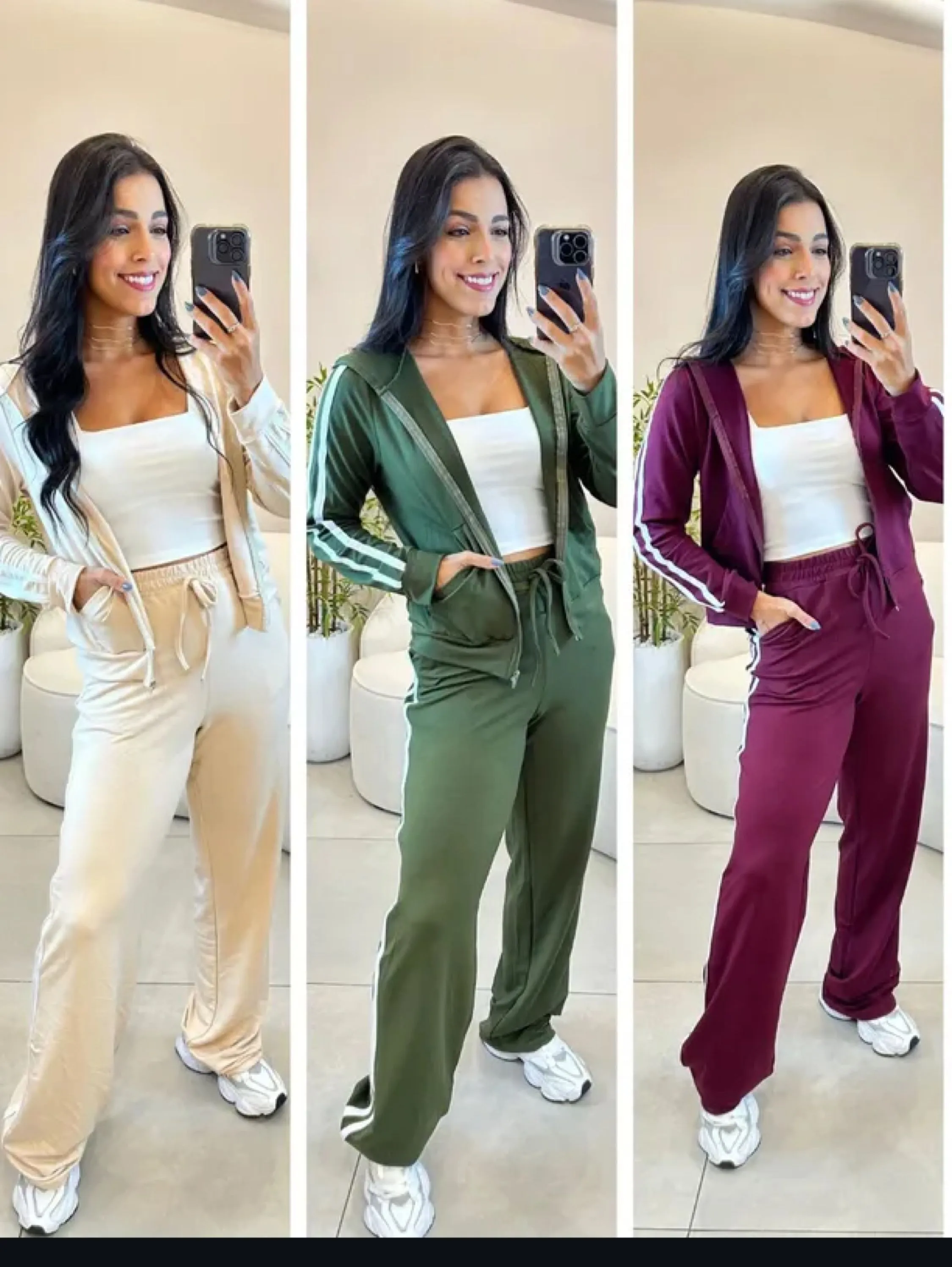 Conjunto pantalona e jaquetinha com listra tecido moletinho