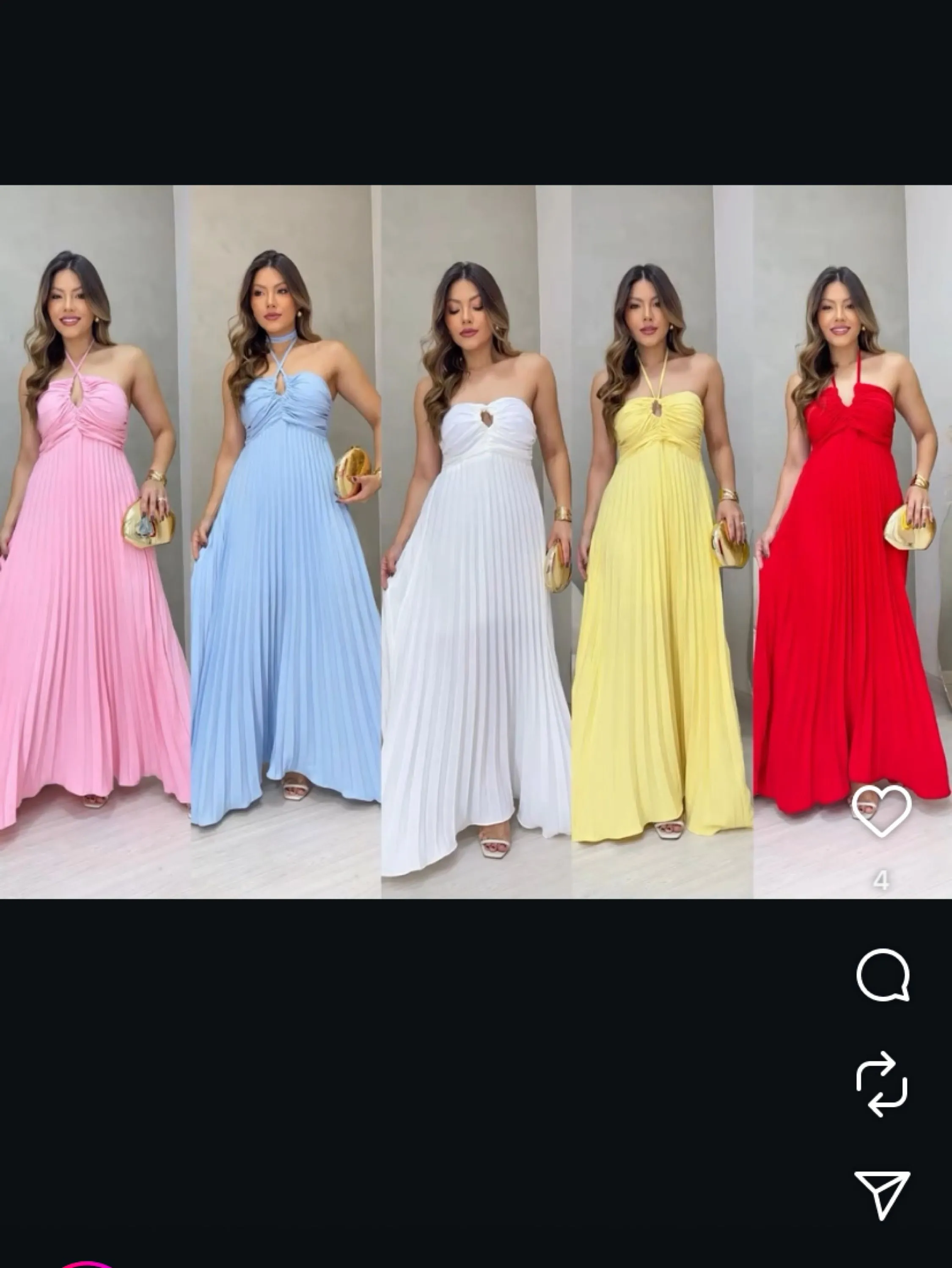 Vestido longo plissado e forrado tecido Duna