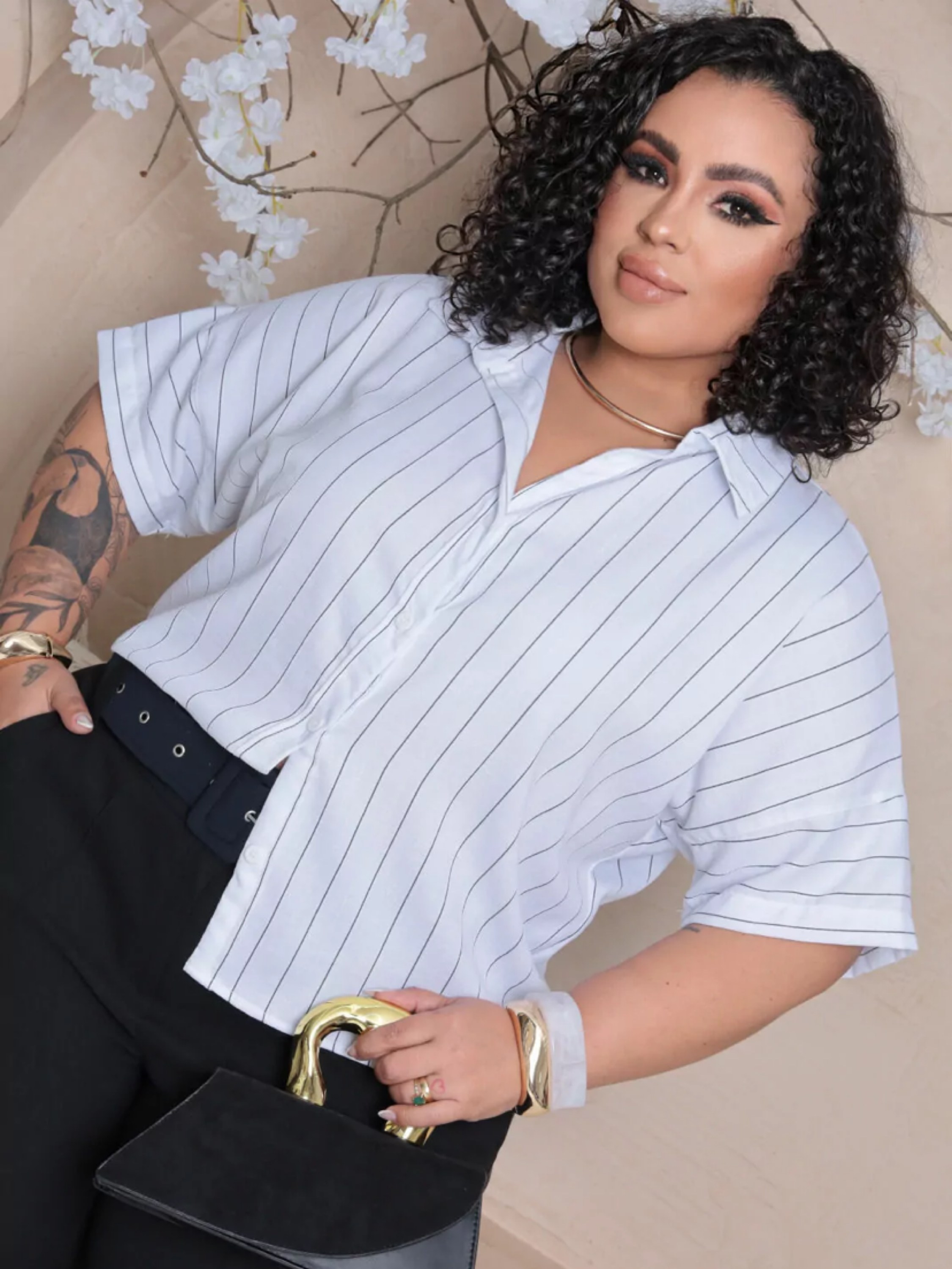 Camisa risca de Giz Plus size