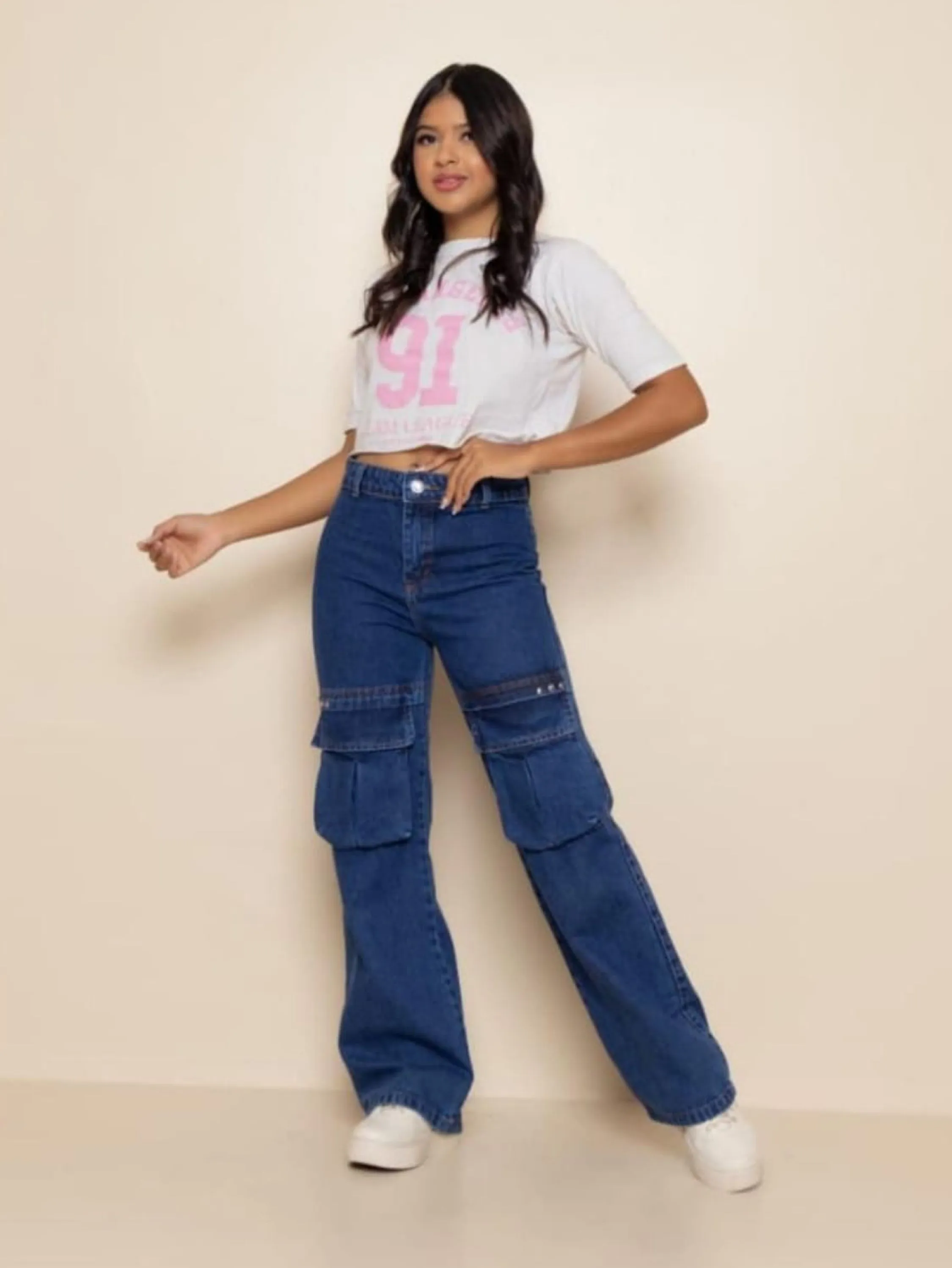 Calça jeans com bolso na frente juvenil