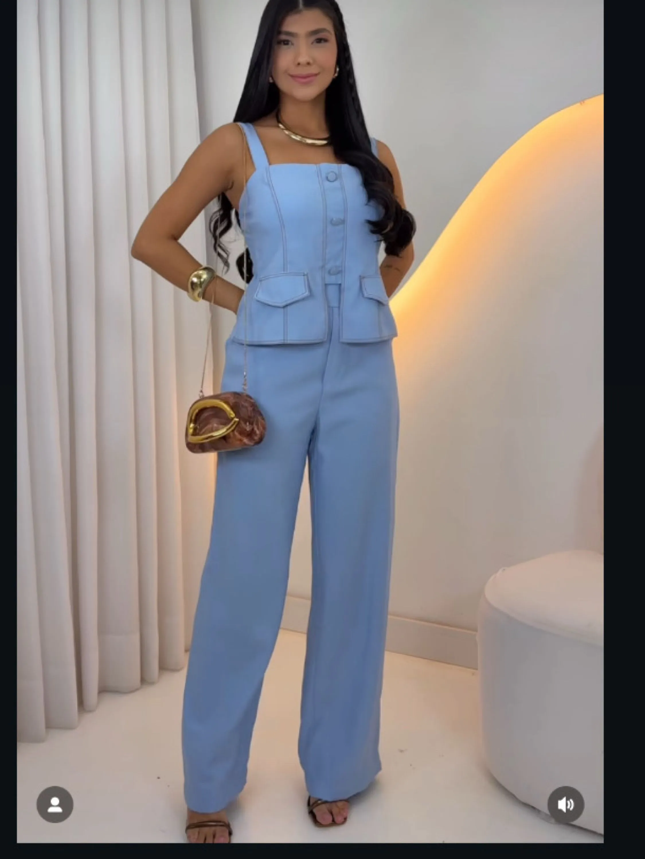 Conjunto Pantalona c/bolsos e elástico e blusa