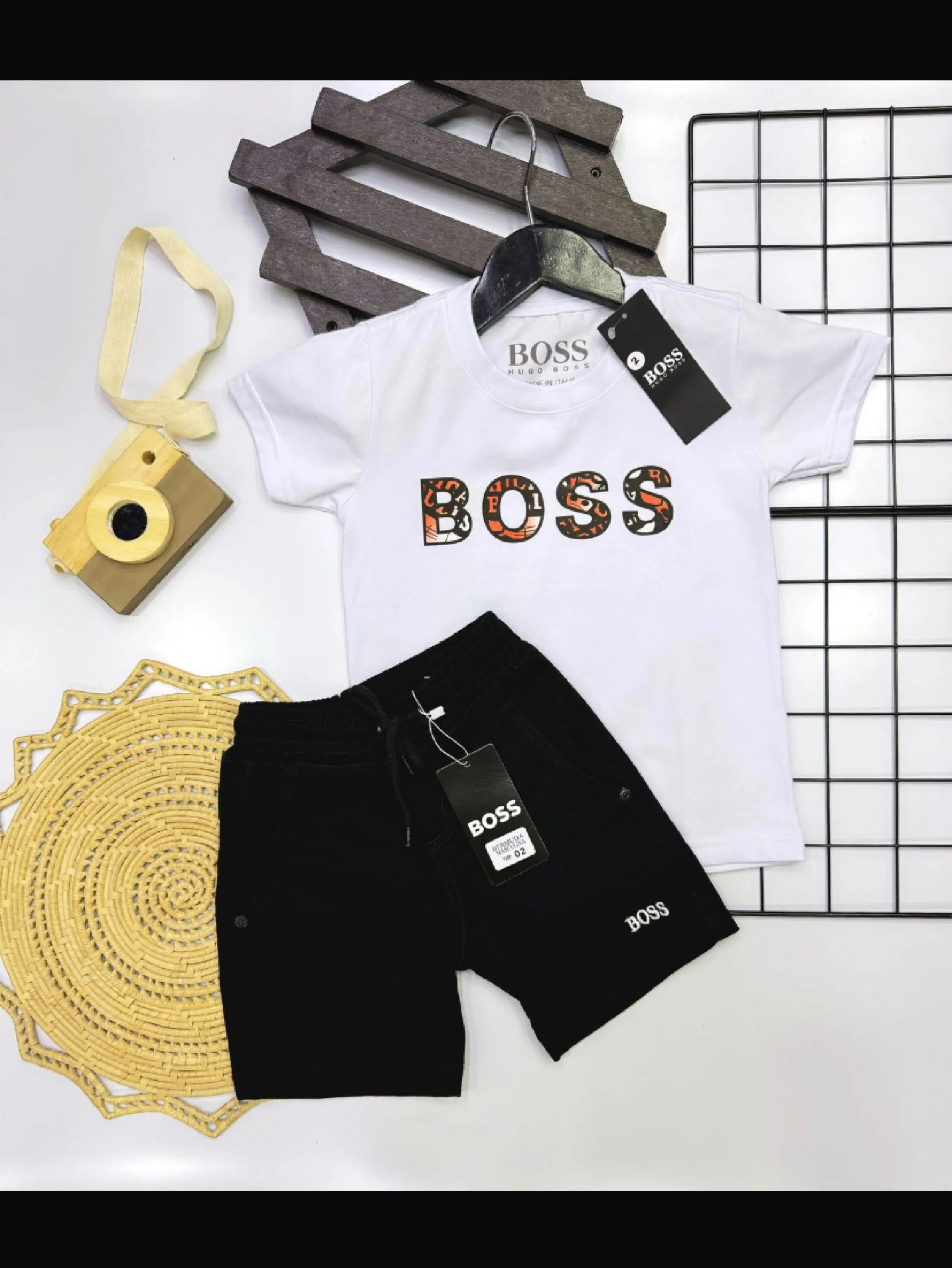 Conjunto Boss bermuda sarja e camiseta malha peruana infantil/juvenil linha premium