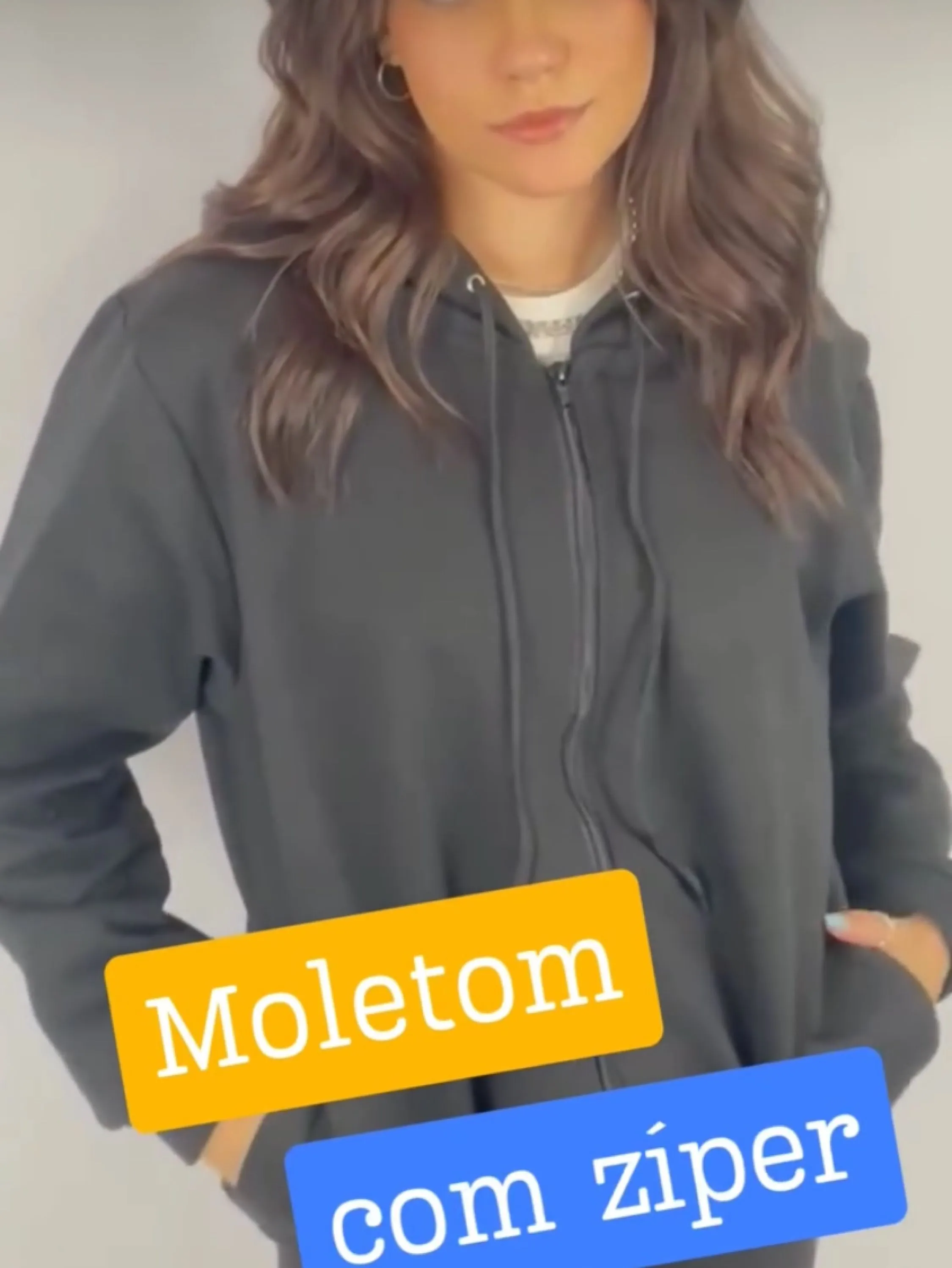 Blusa de moletom canguru com zíper flanelada