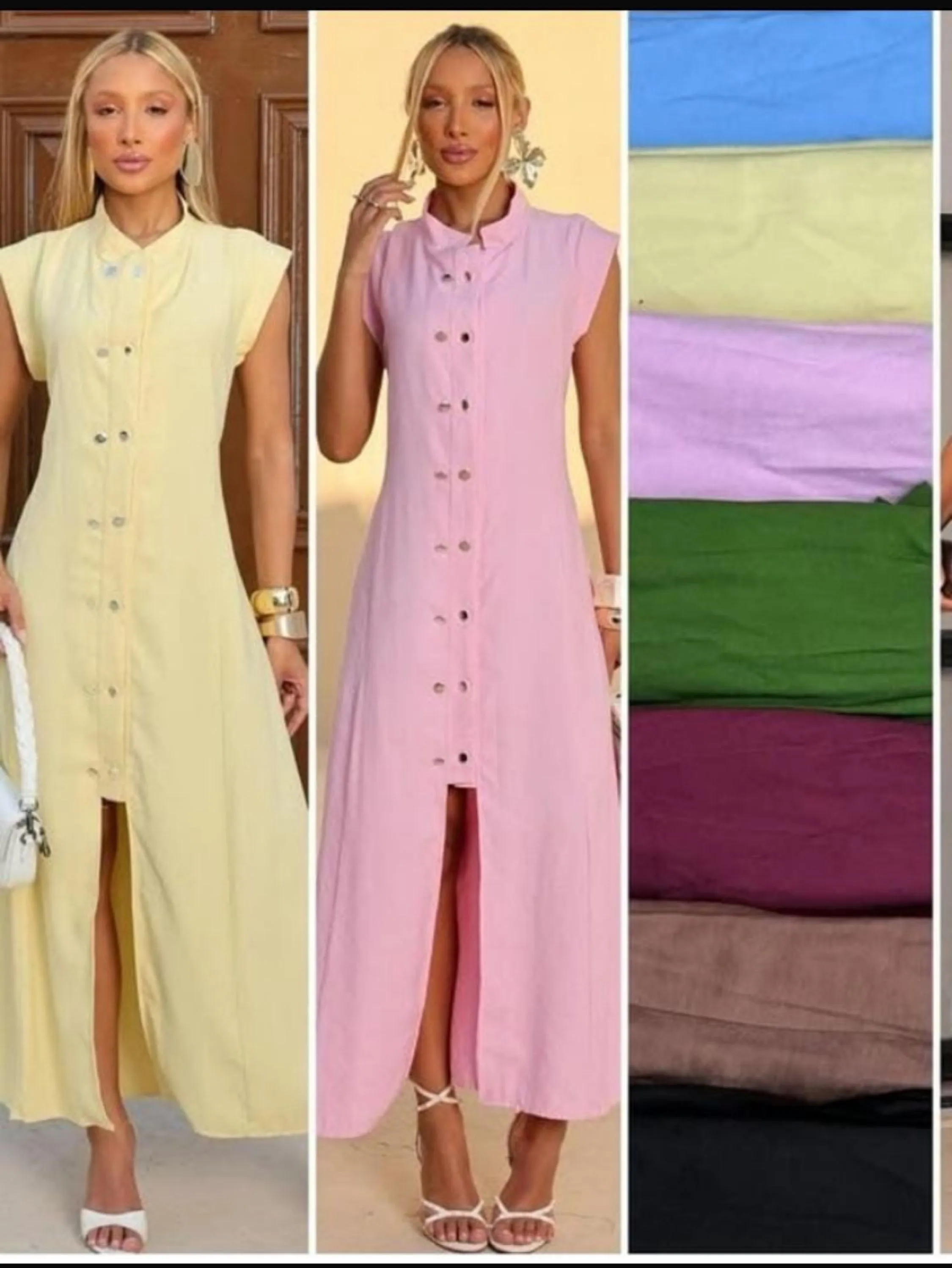 Vestido longuete ,gola alta botões dourado