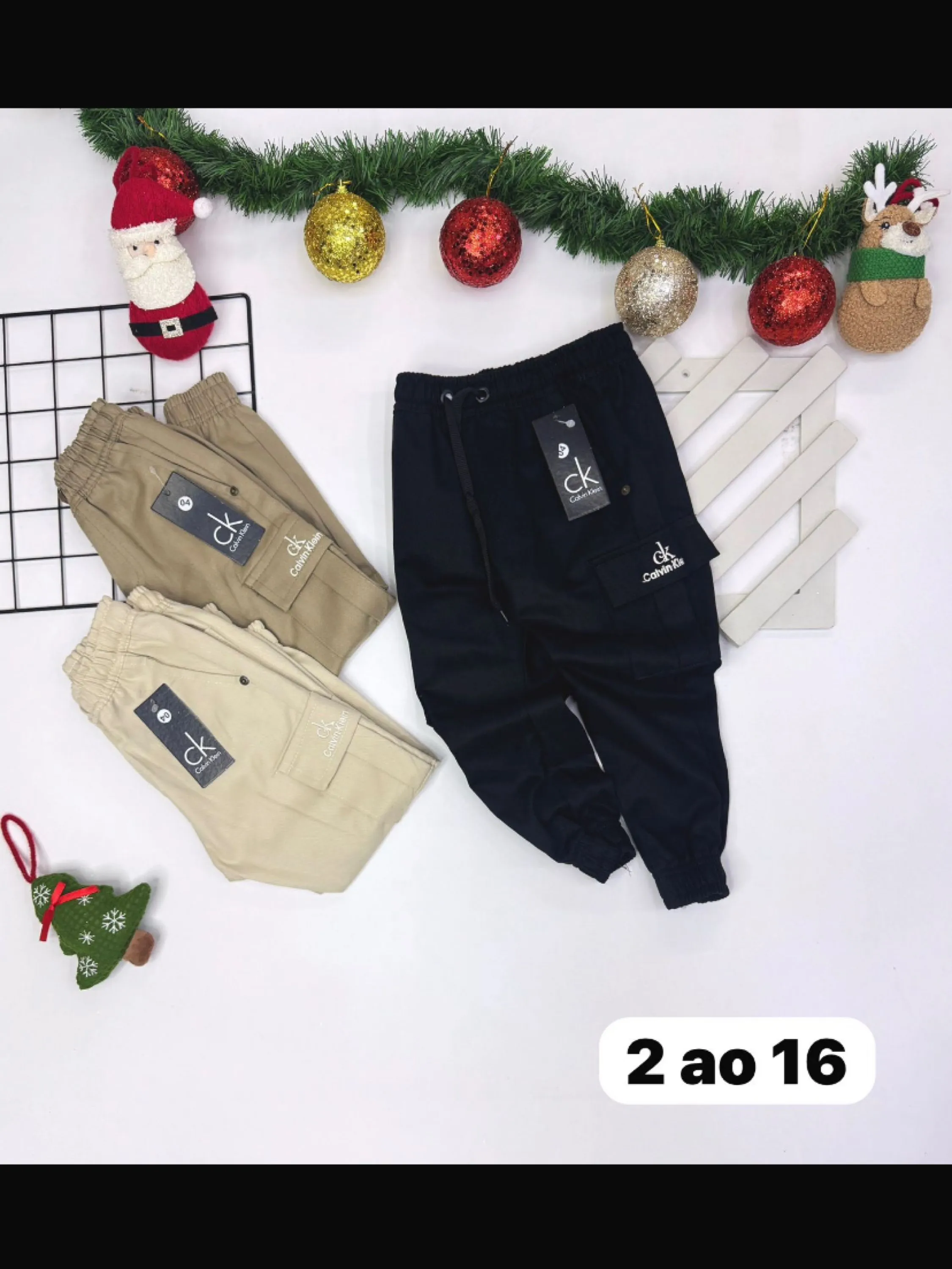 Calça Calvin Klein cargo tecido em Brim infantil/juvenil