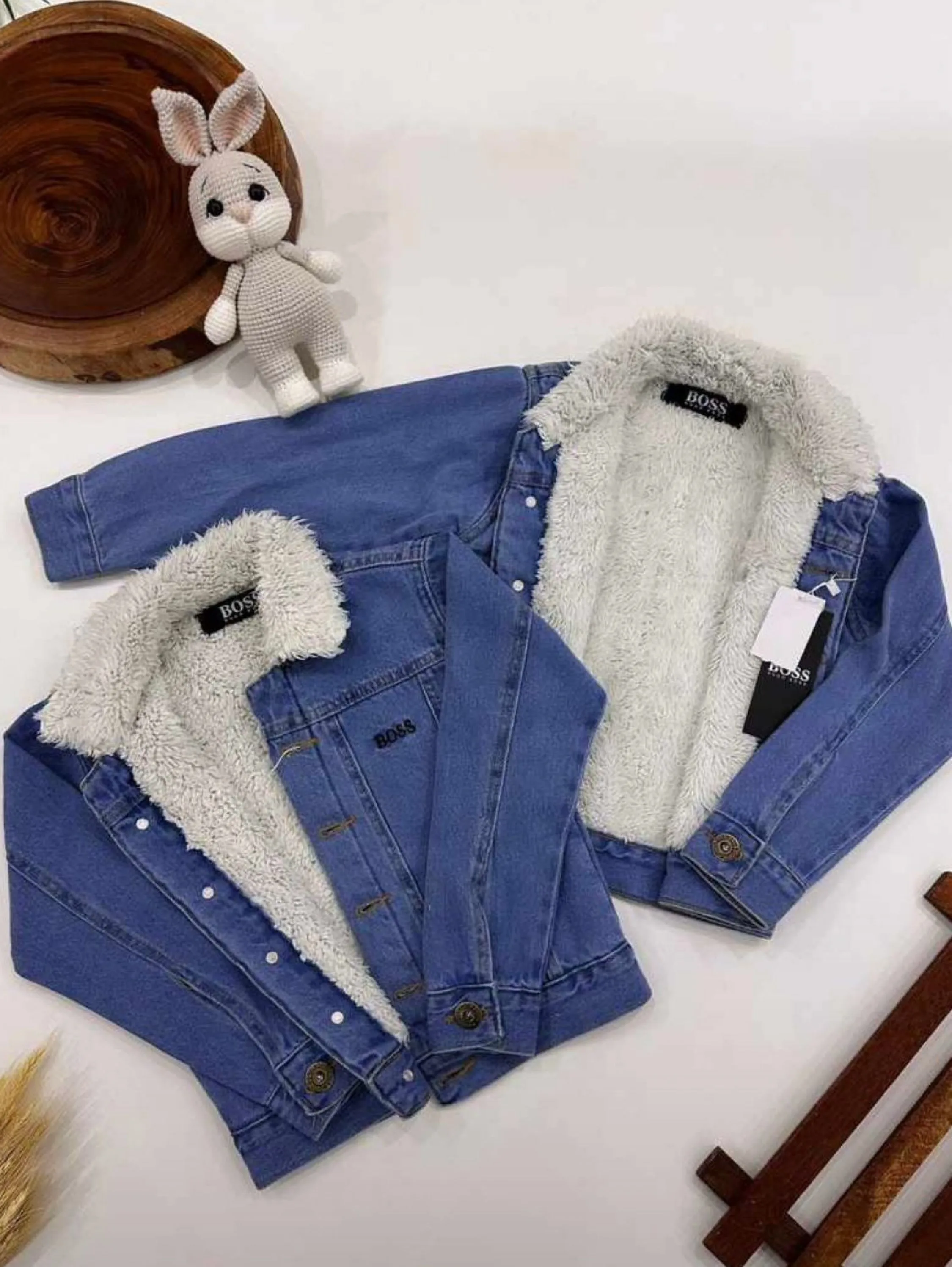Jaqueta jeans peluciada Boss infantil/juvenil