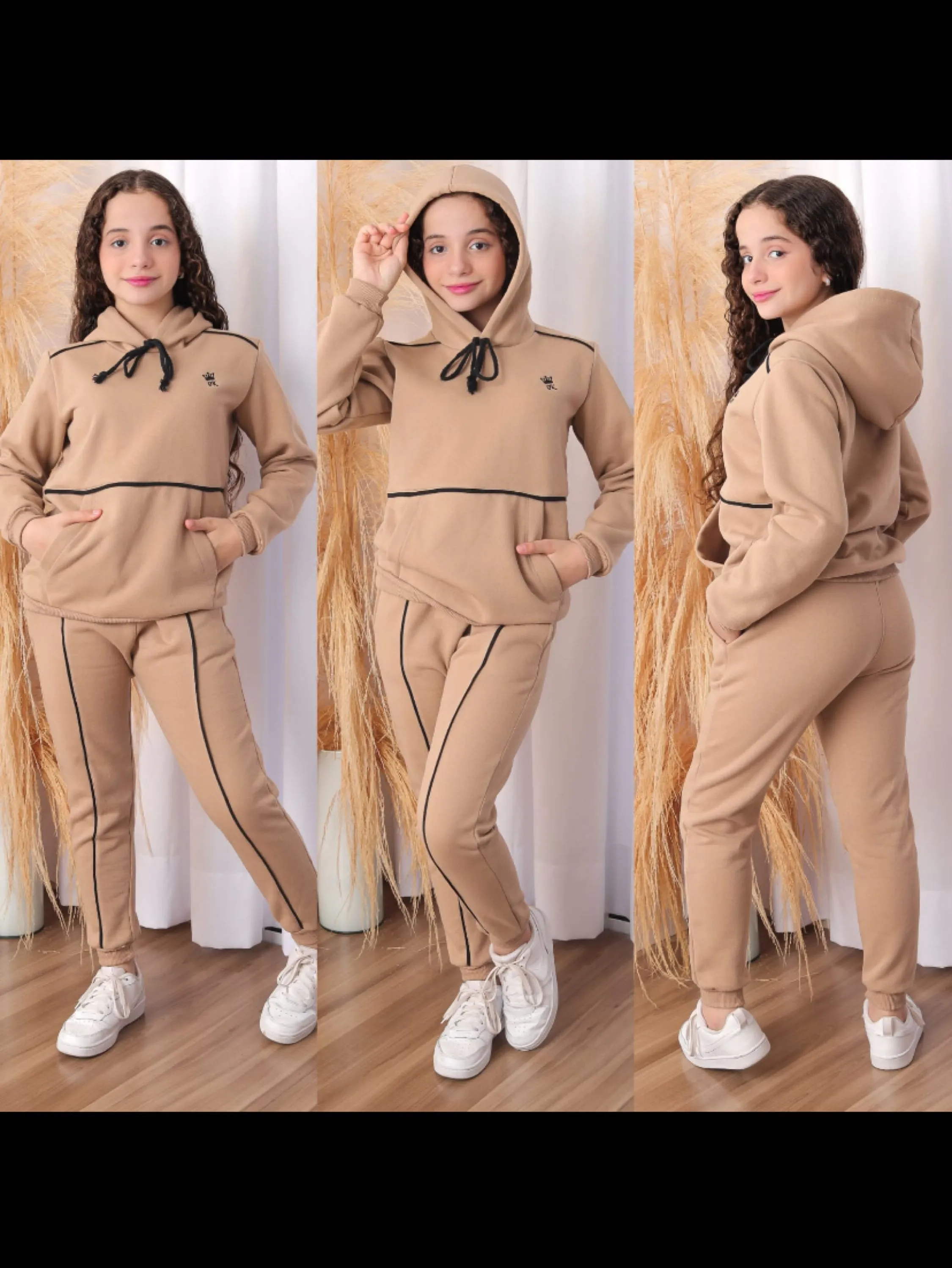 Conjunto de moletom canguru com capuz flanelado infantil