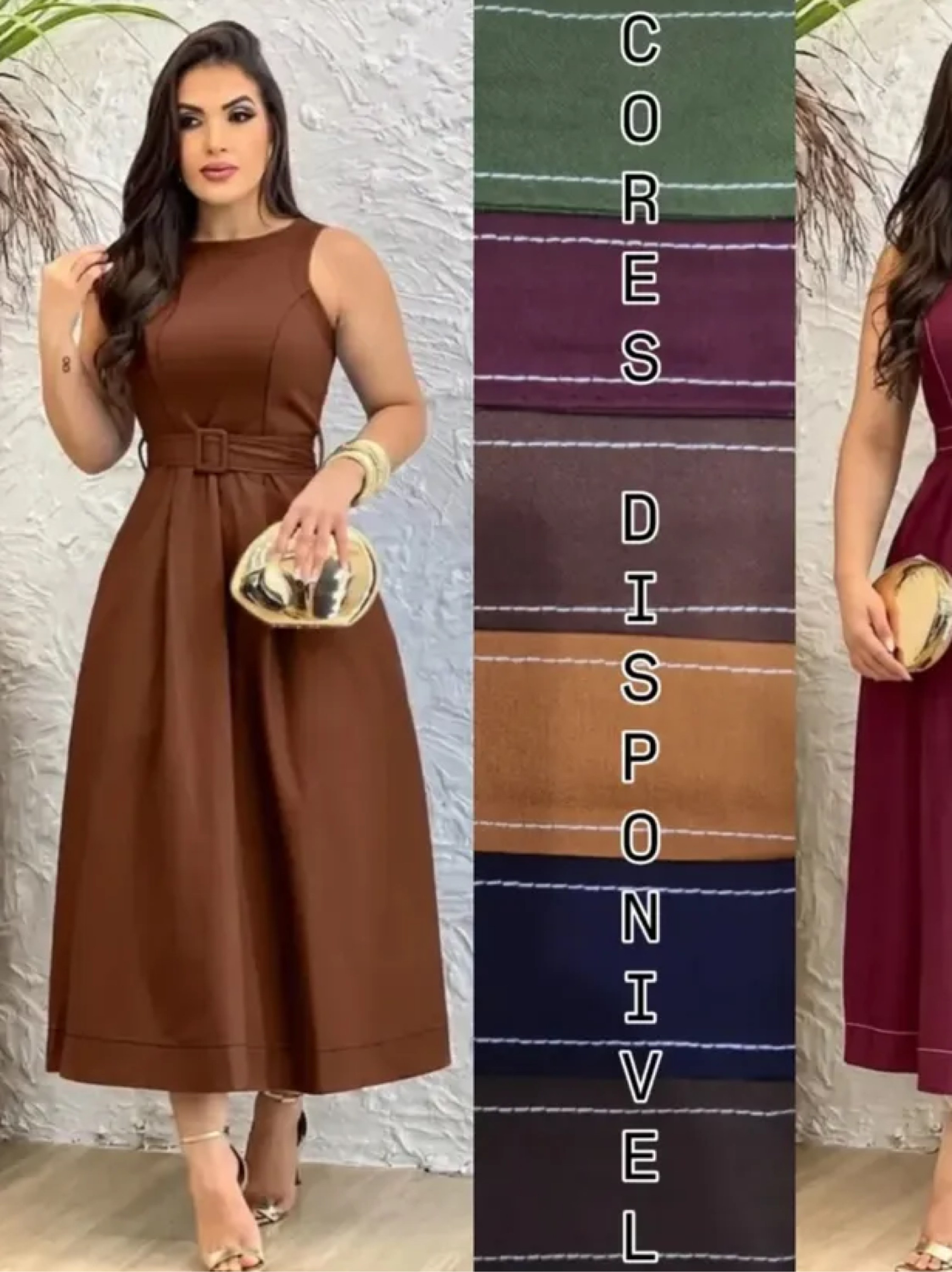 Vestido mídi regata com cinto