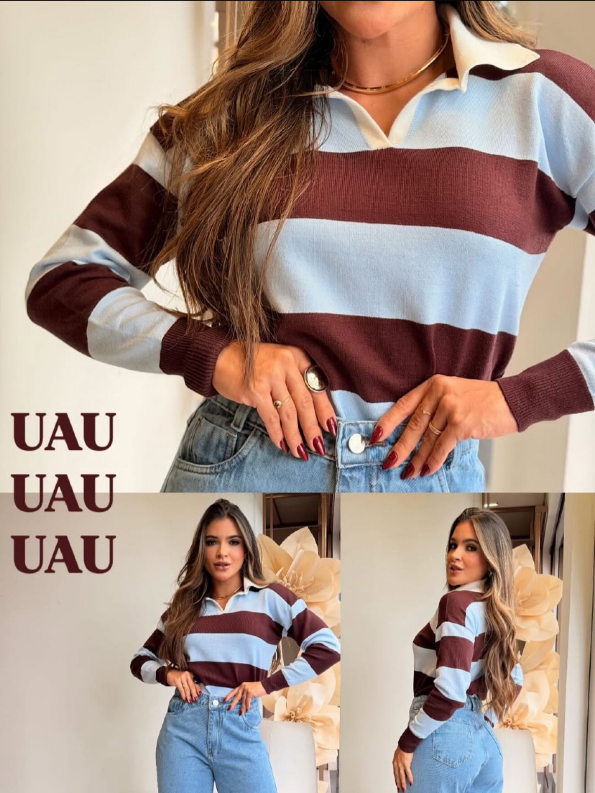 Blusa Polo listra Modal Plus size