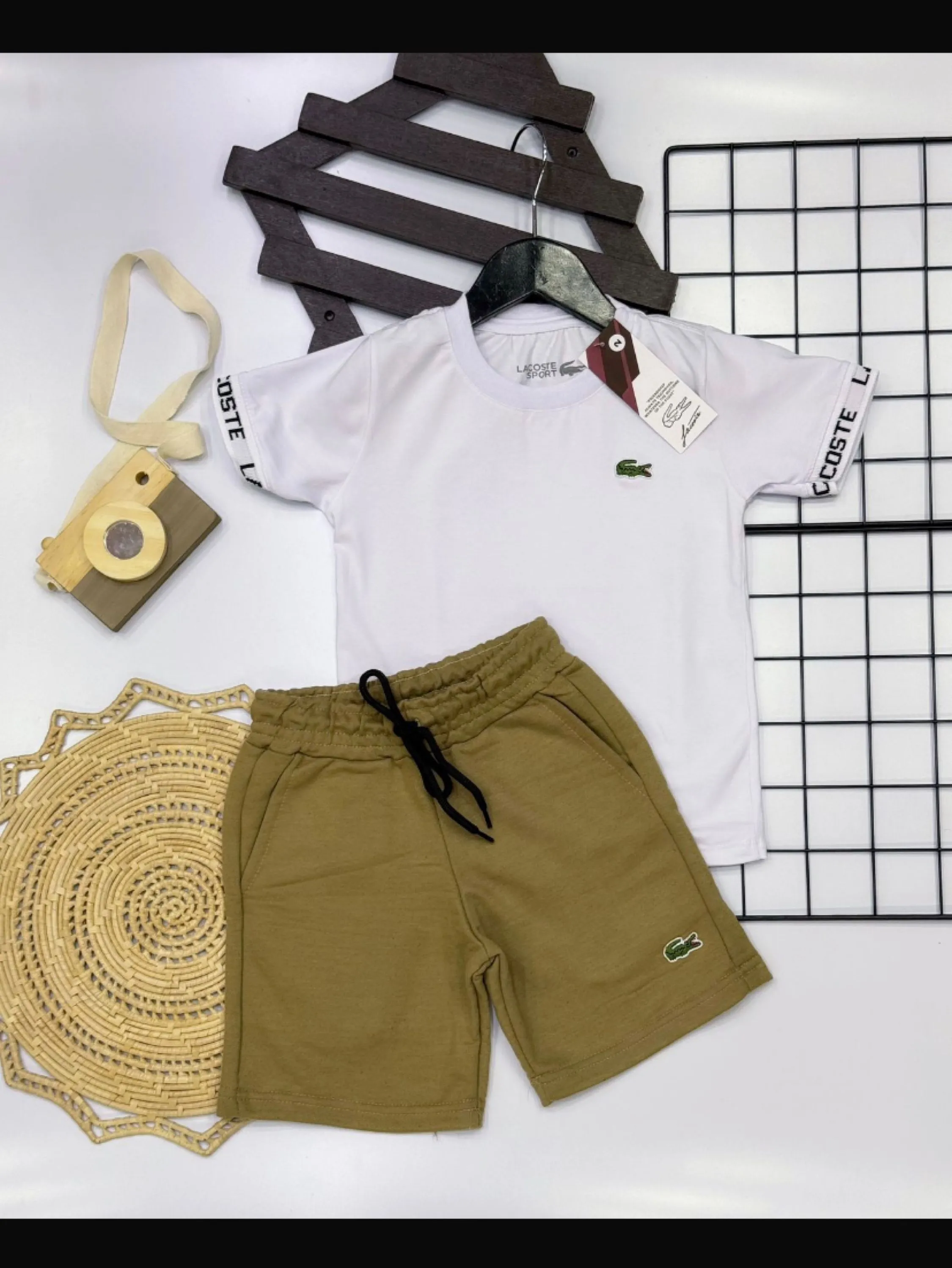 Conjunto Lacoste bermuda moletom e camiseta malha peruana infantil /juvenil linha premium