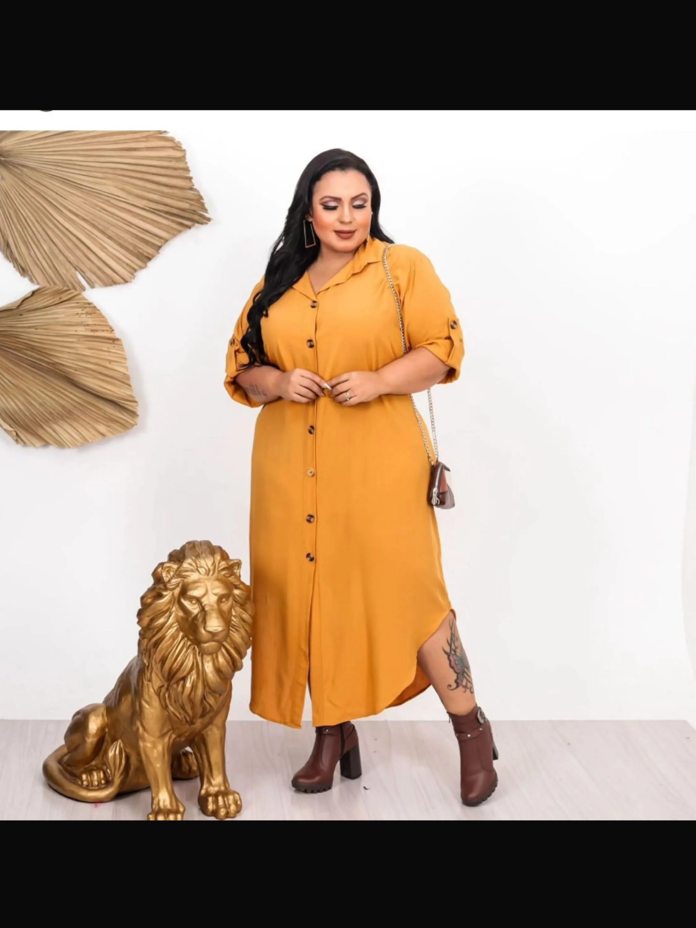 Chamise longa manga 3/4 plus size tecido visco linho