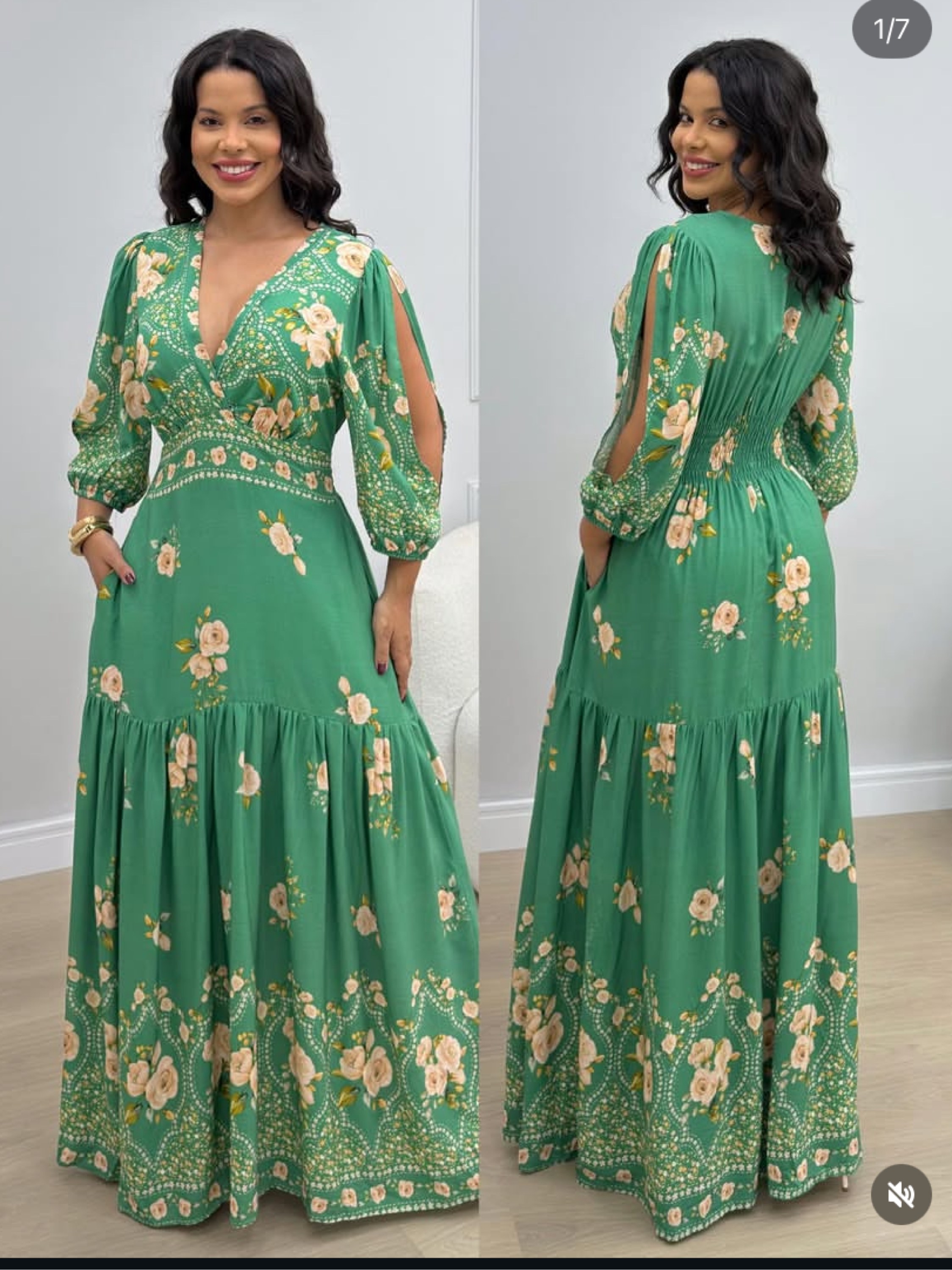 Vestido longo ,manga longa em viscolinho