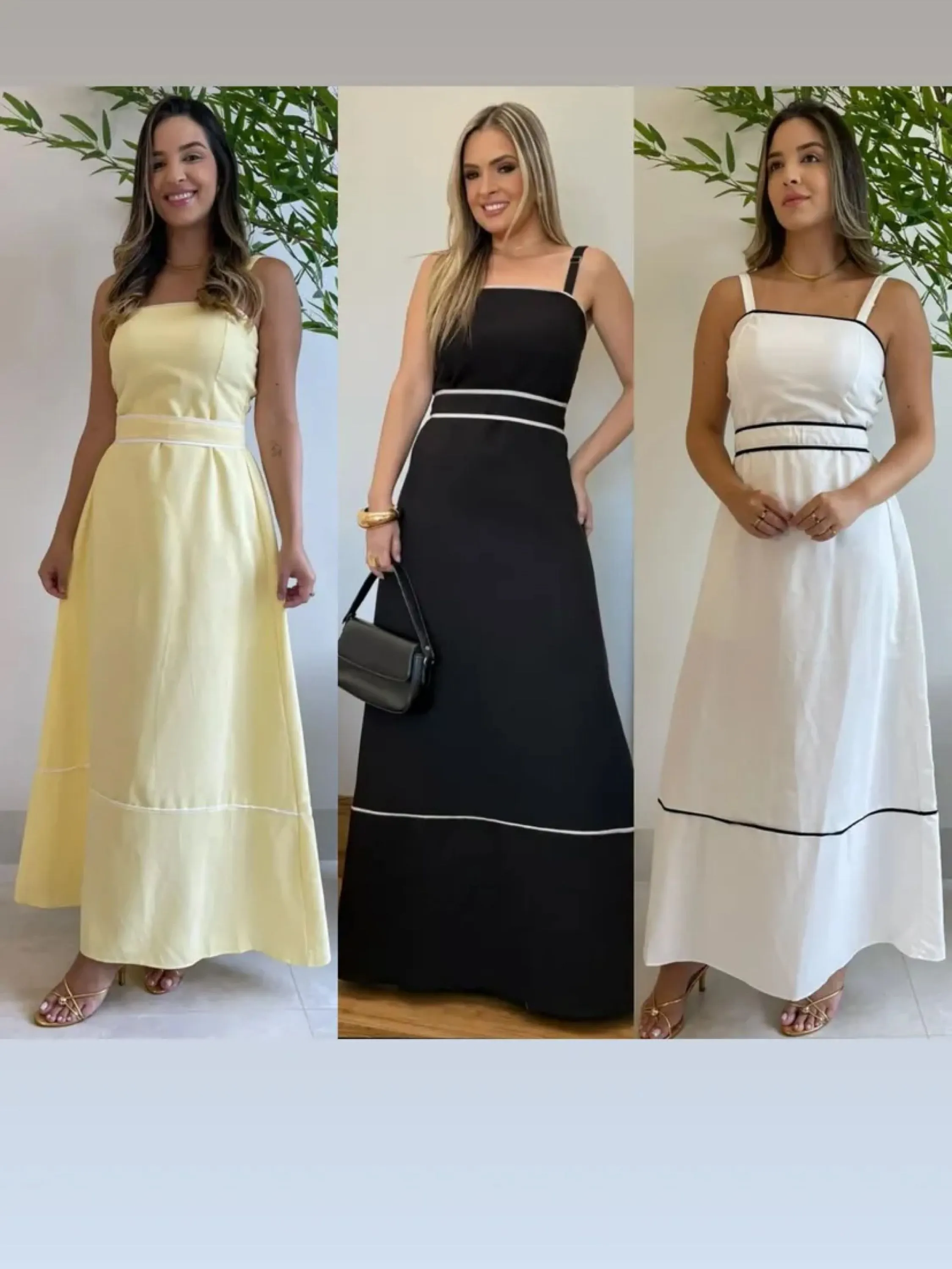 Vestido longo com alças reguláveis tecido marrante