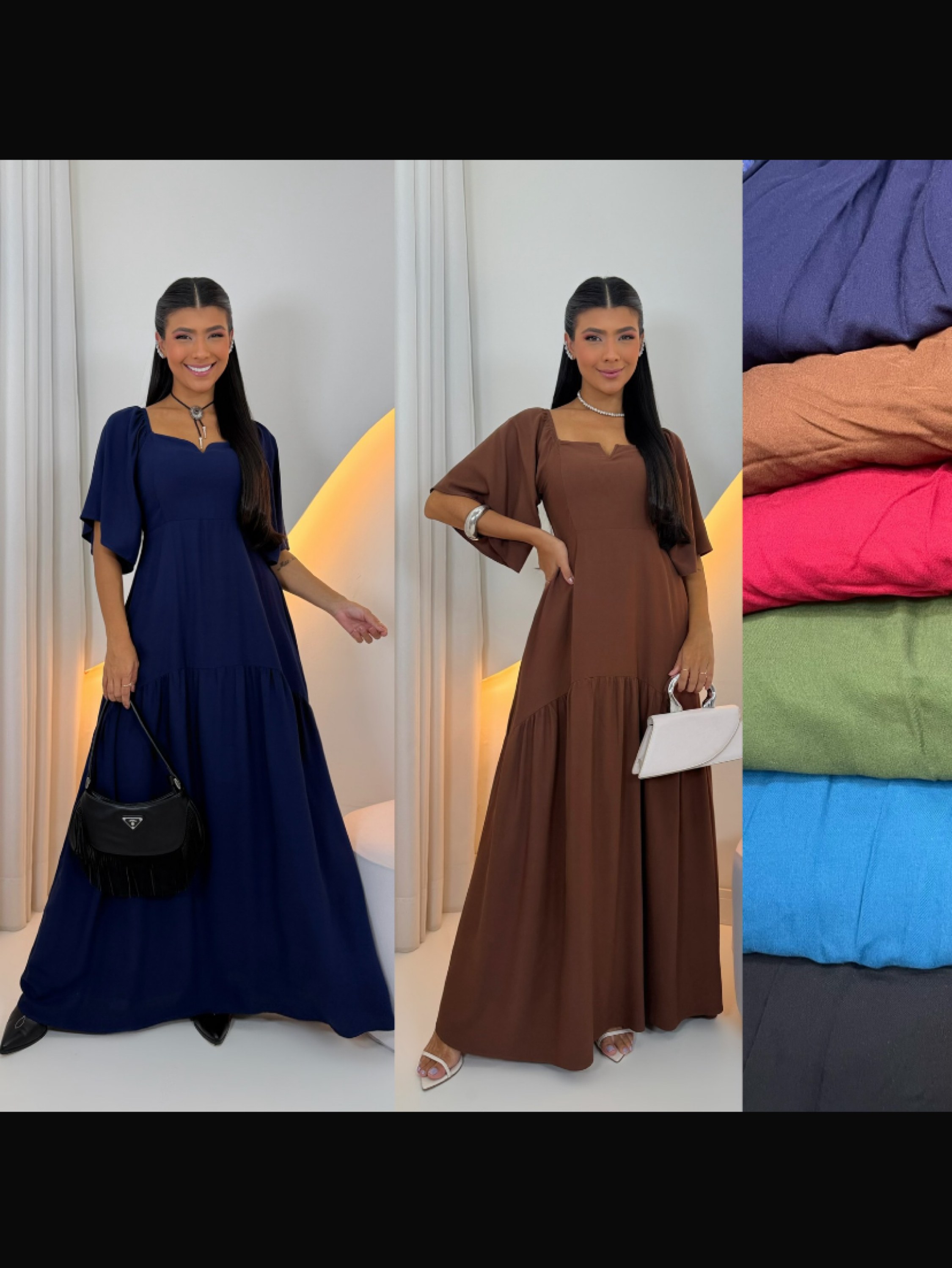 Vestido longo decote coração manga longa