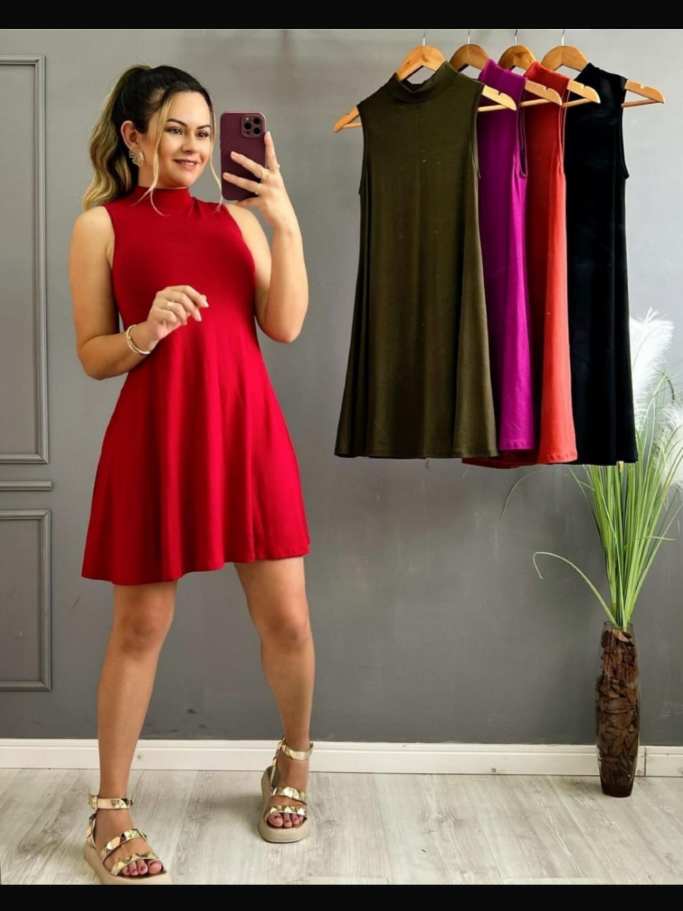 Kit com 4 vestidos curto regata ,gola alta