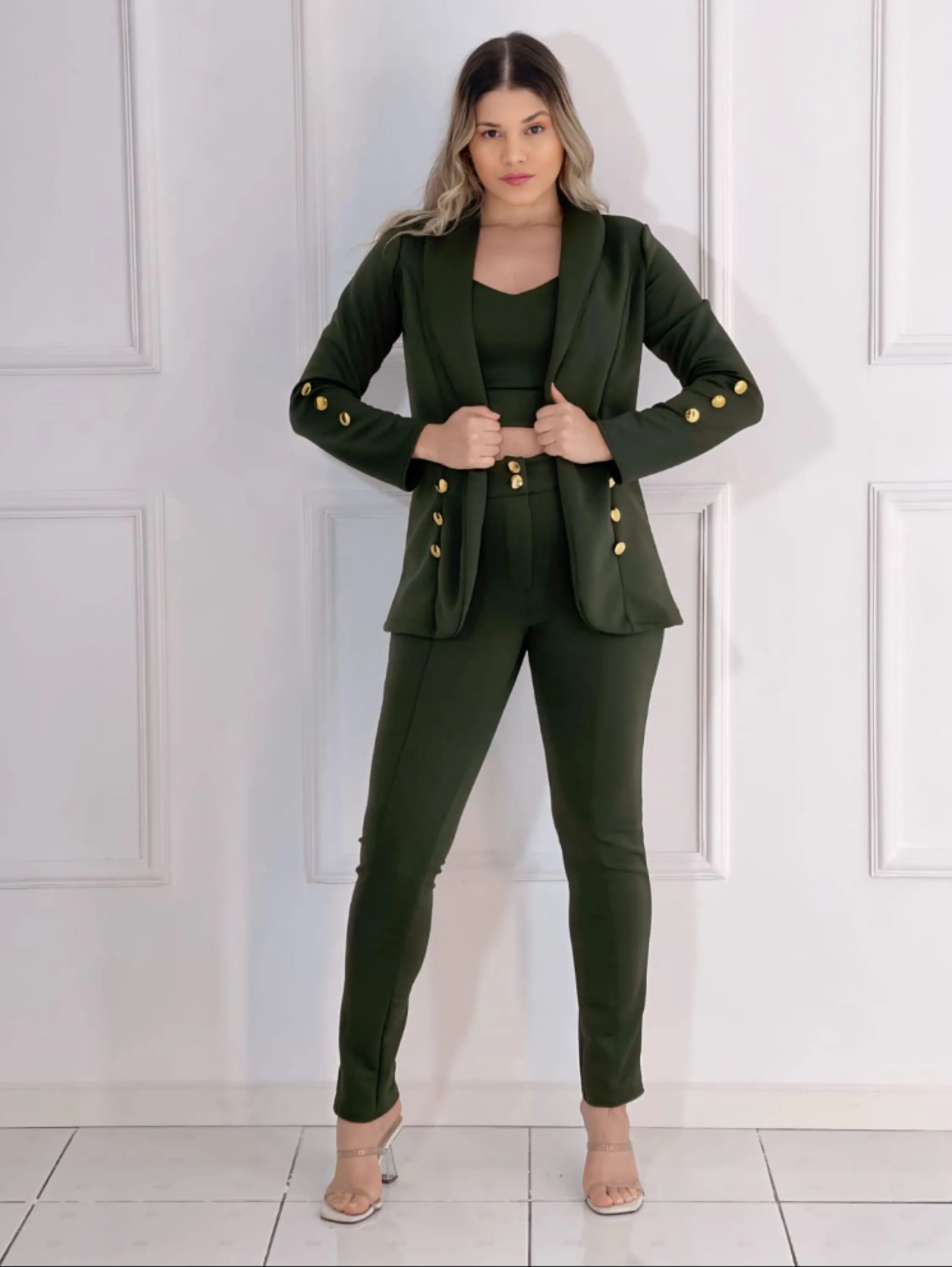 Trijunto calça ,top e Blazer tecido neoprane