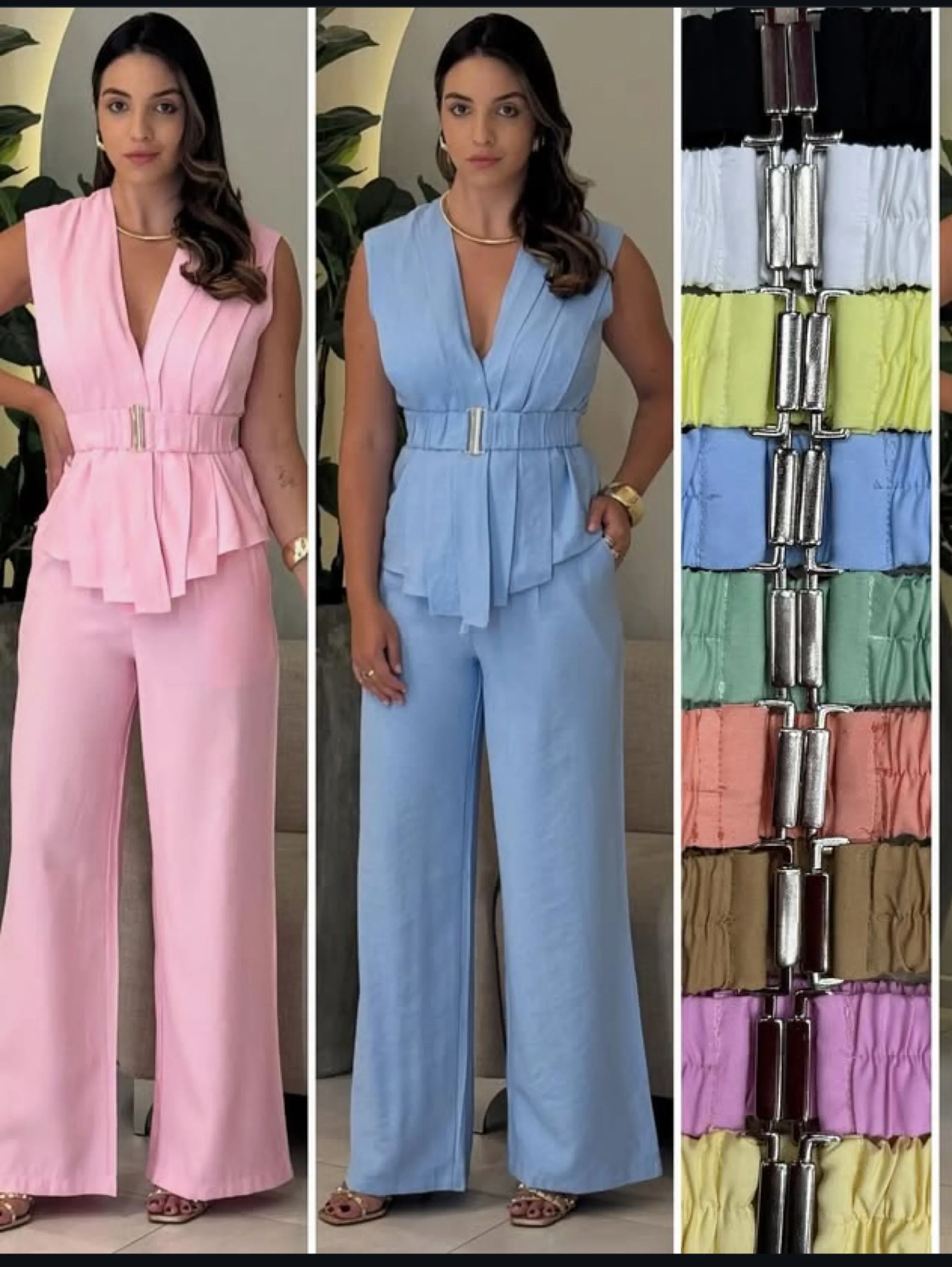 Conjunto Pantalona com bolsos e colete com pragas