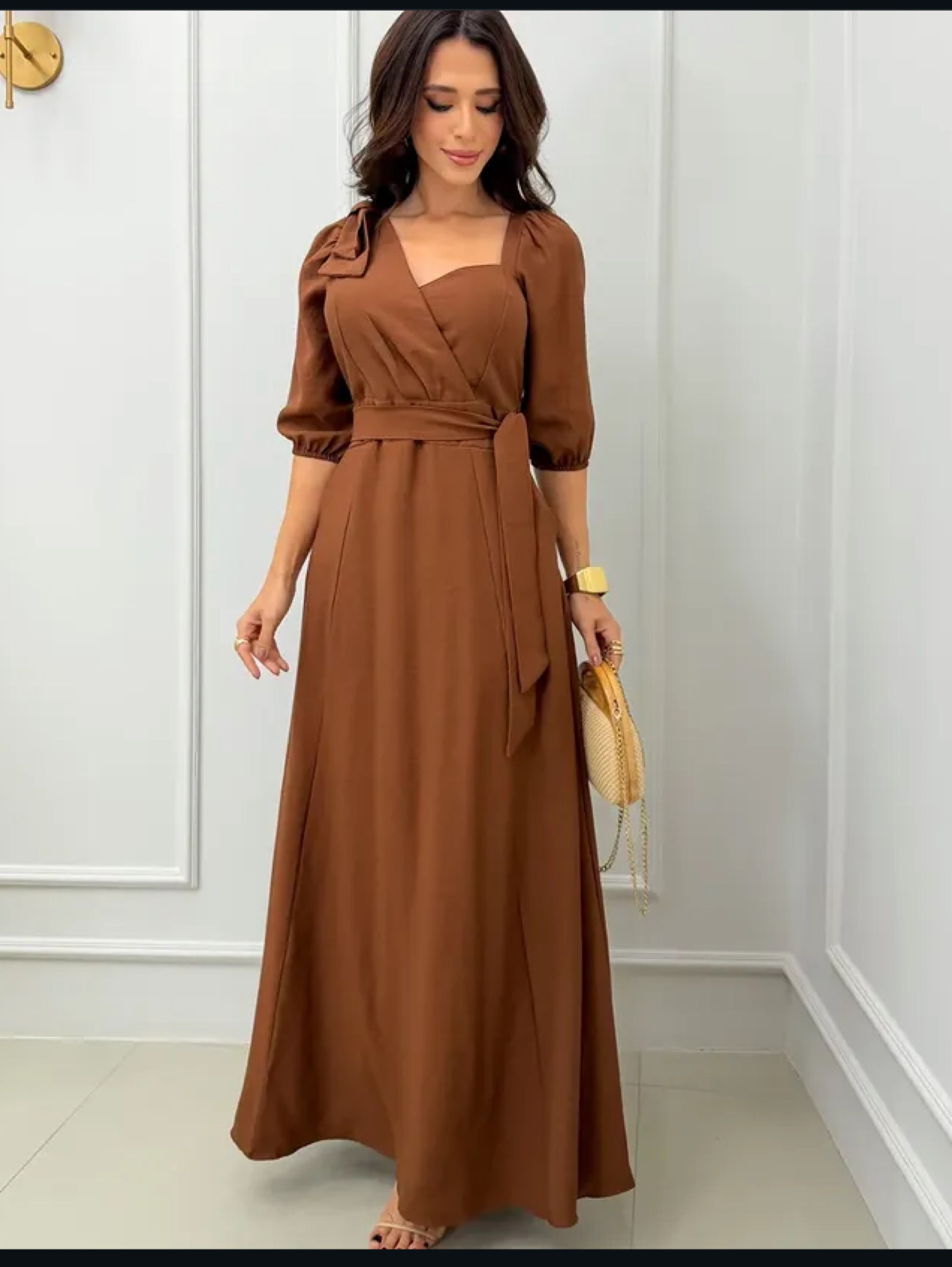 Vestido longo manga 3/4