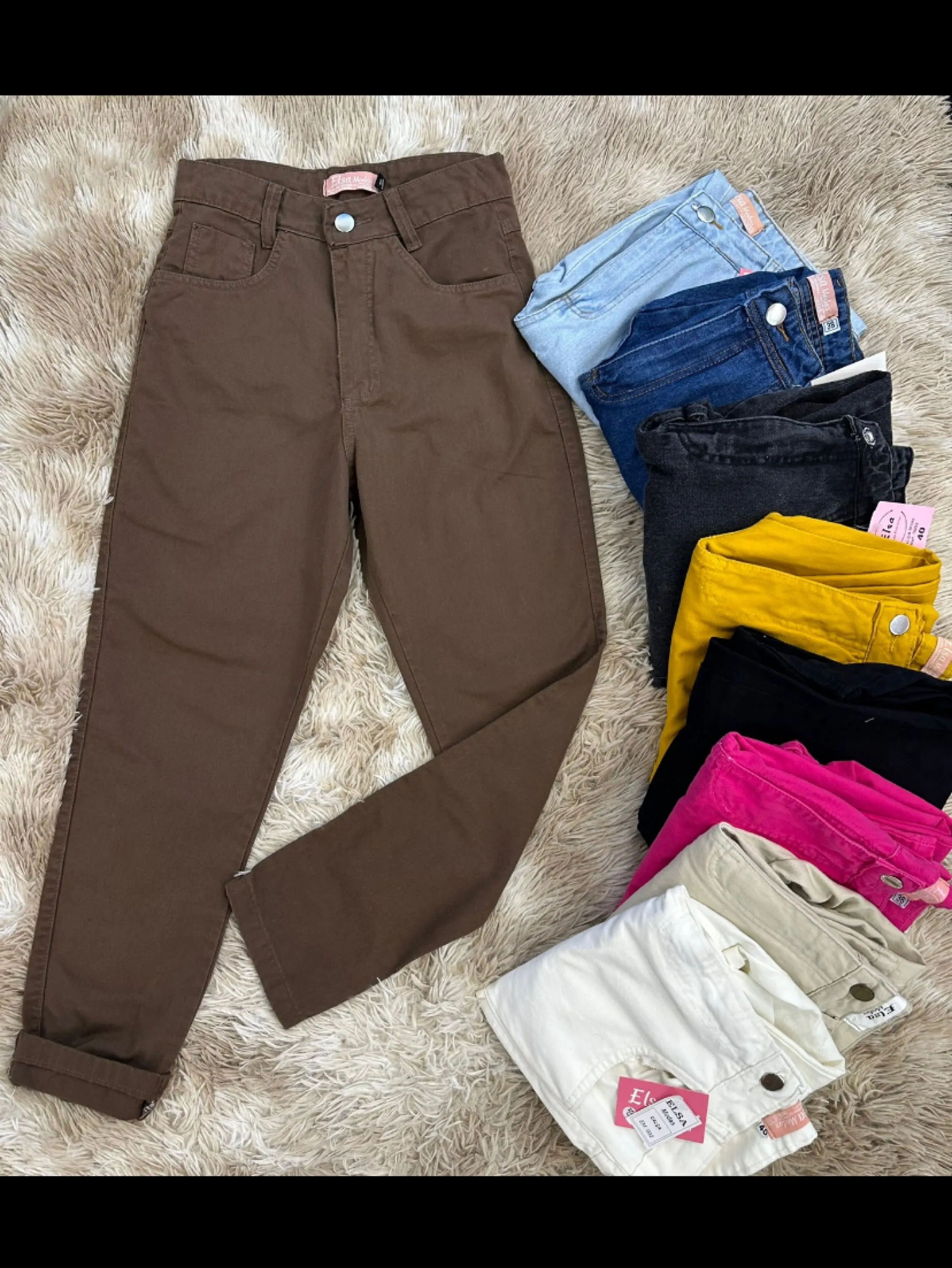 Calça jeans Mom colorida sem lycra