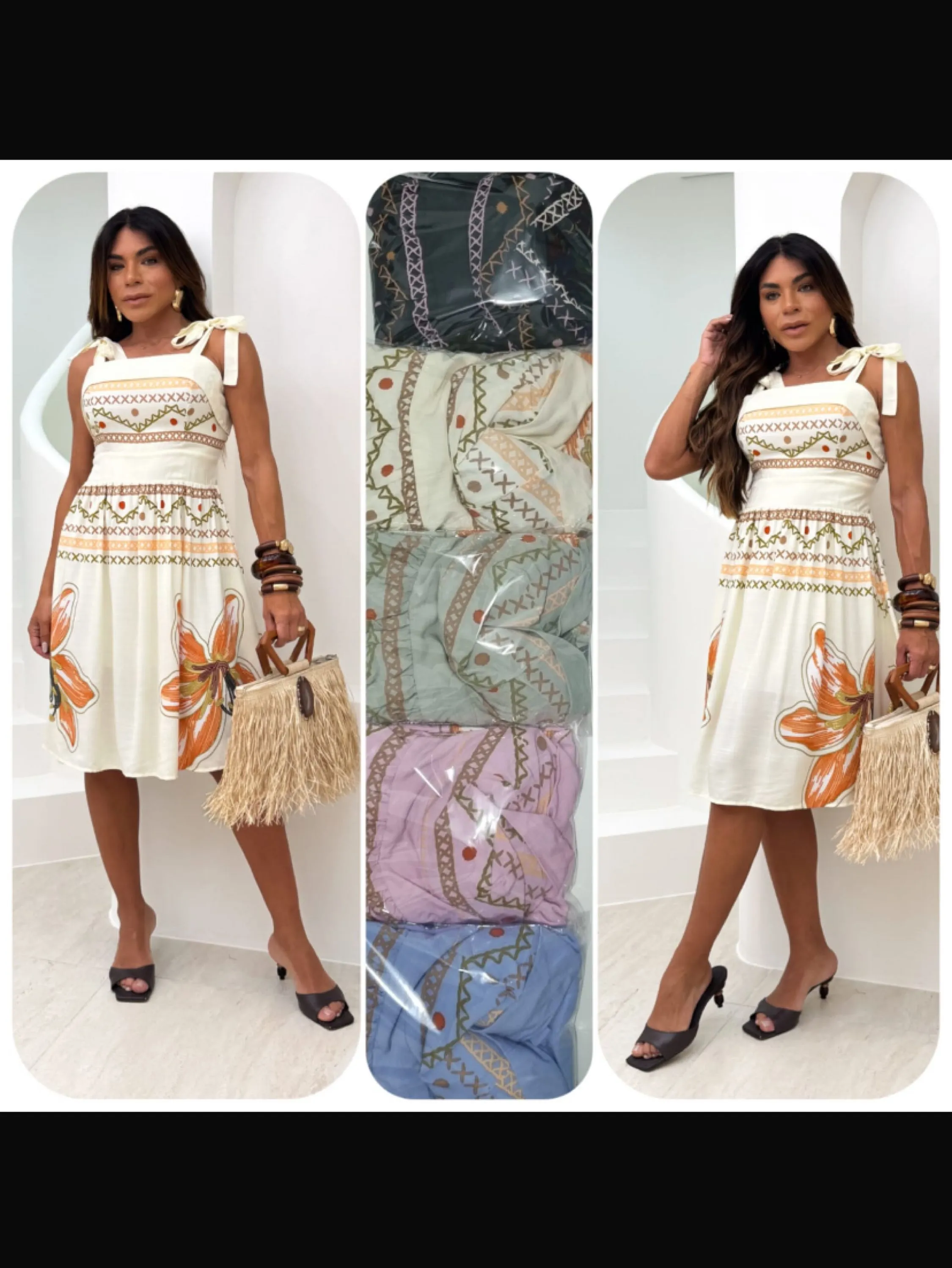 Vestido curto com amarração nas alças